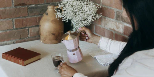 moka pot pink and glass