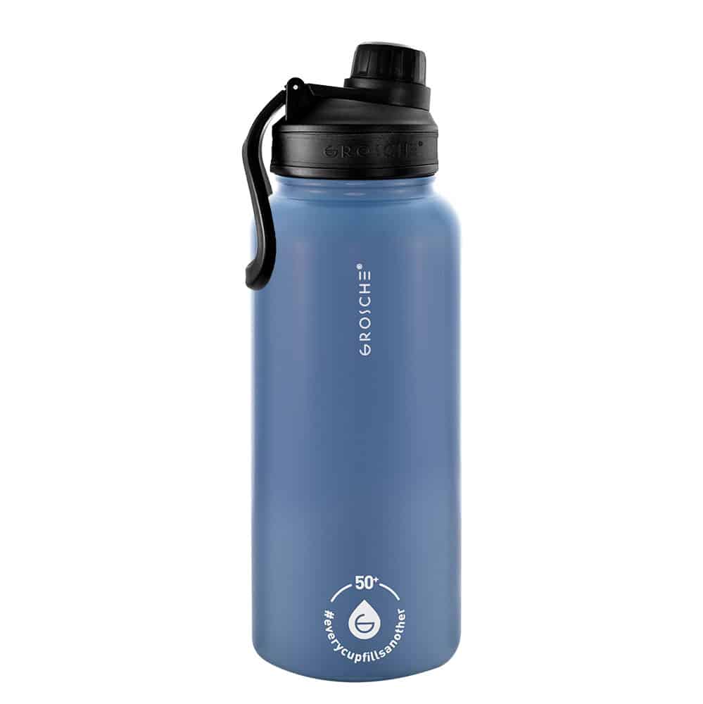 CHICAGO STEEL Tea Bottle with Chug Lid, 32oz, blue color