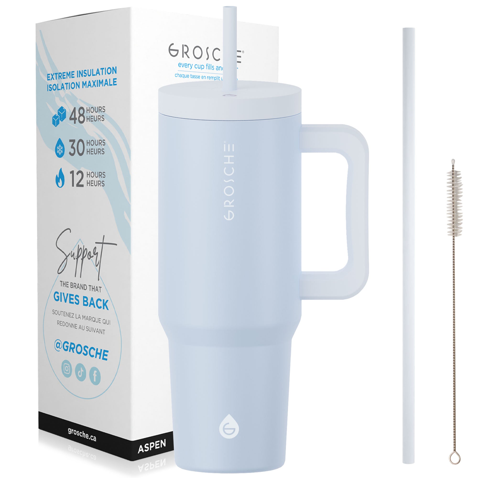 buy grosche aspen 40oz insulated tumbler with straw and handle slate blue color