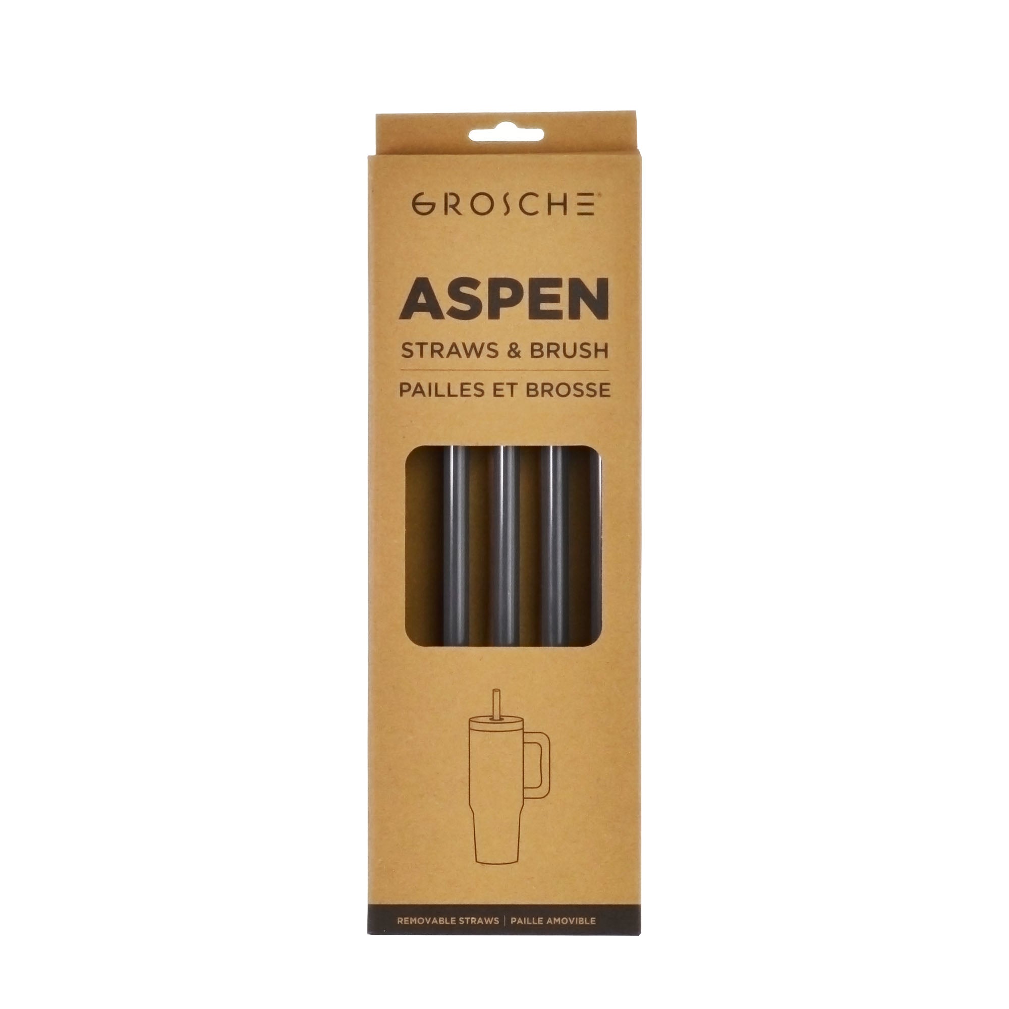 Grosche Aspen tumbler reusable black straws and straw cleaner