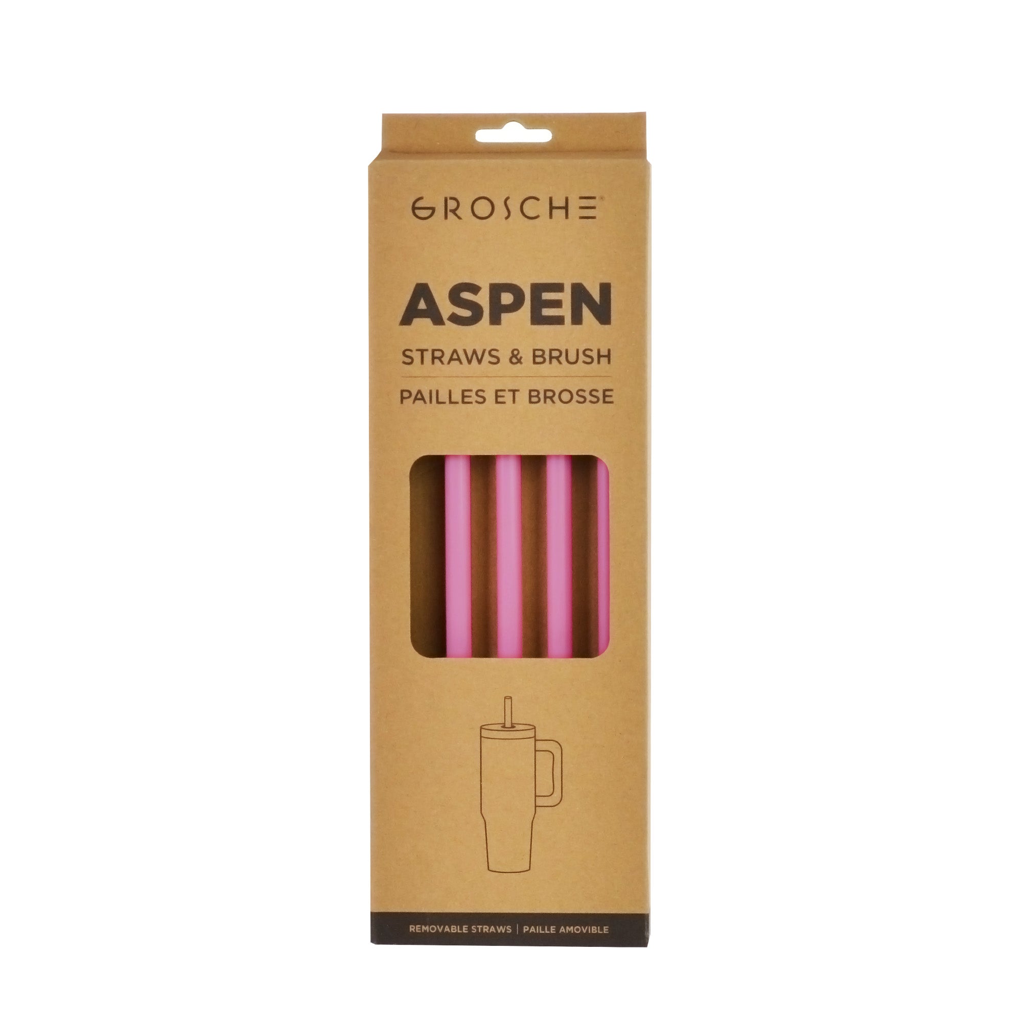 grosche aspen straws and brush, hot pink