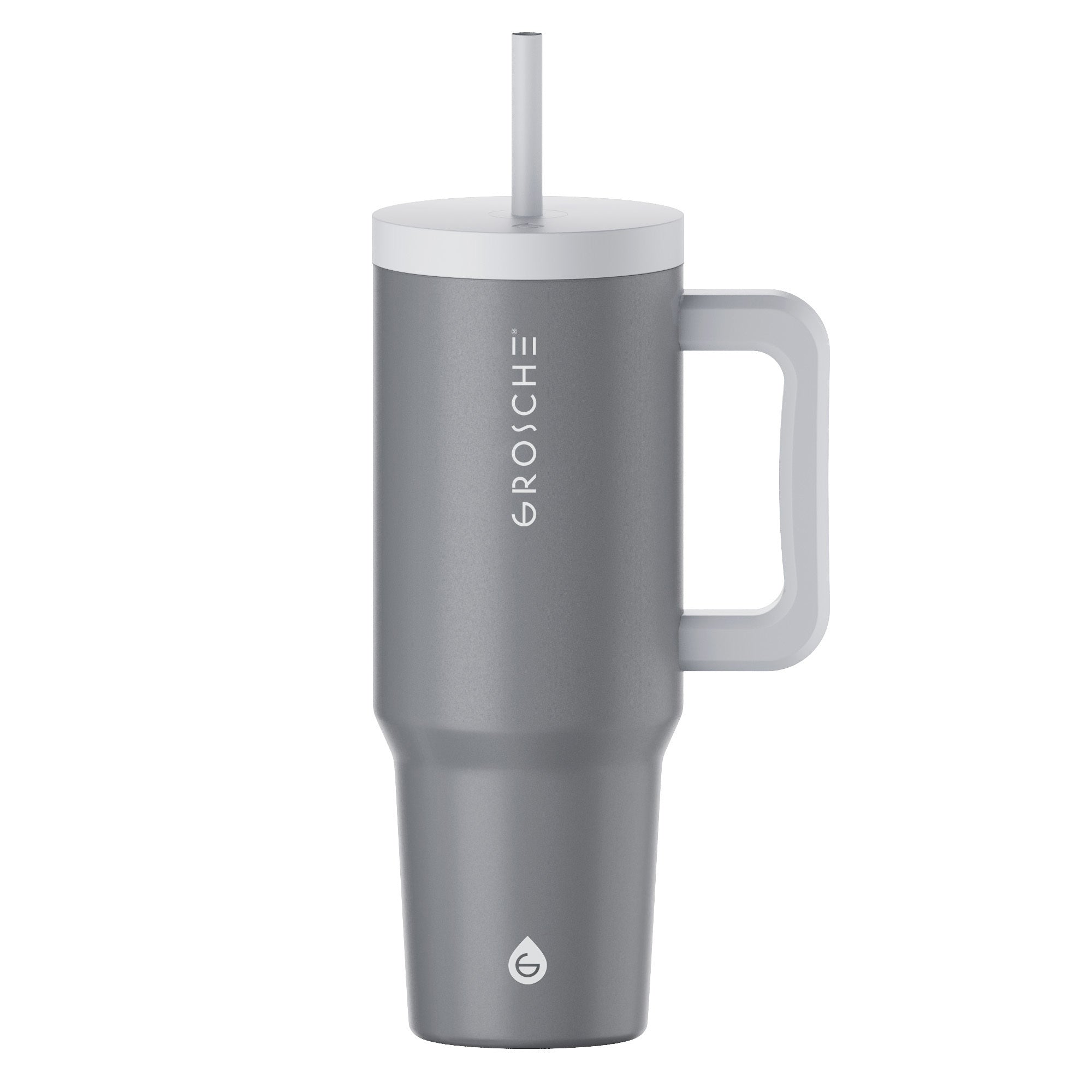 buy grosche aspen 40oz insulated tumbler with straw and handle, steel grey color