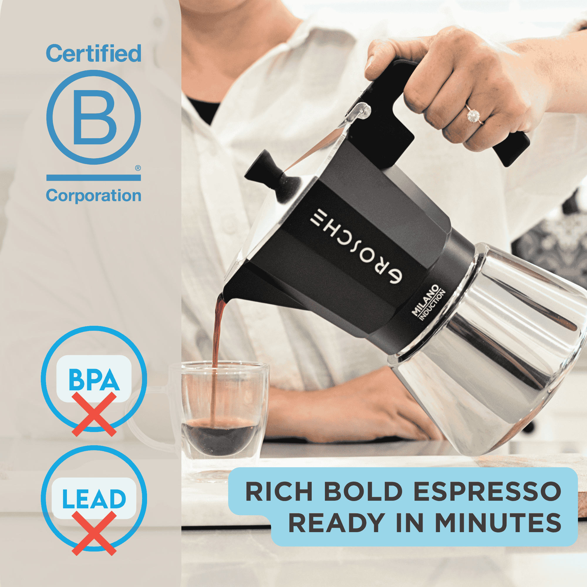 MILANO INDUCTION Stovetop Espresso Maker, Moka Pot - 9 Cup - GROSCHE International Inc.