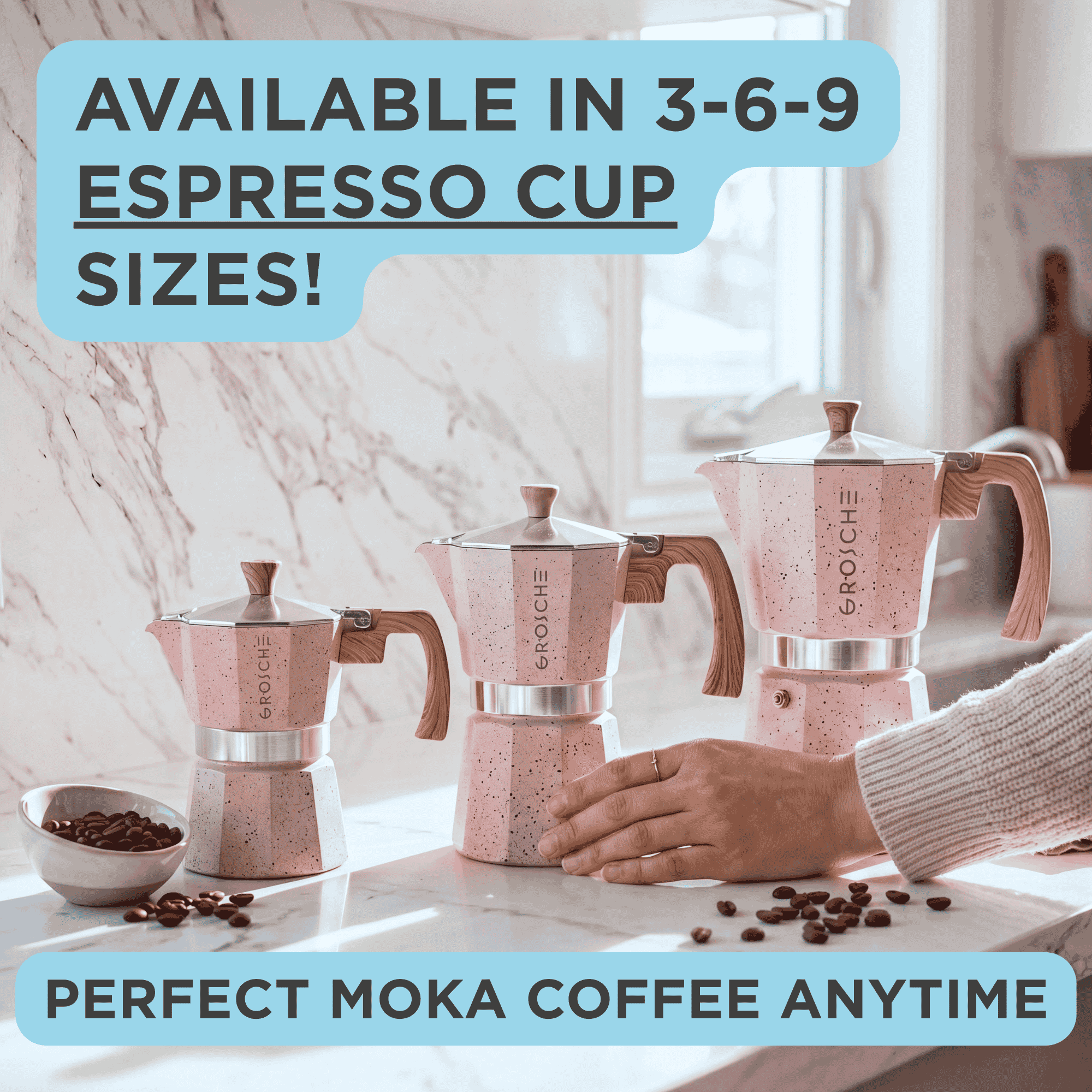 MILANO STONE Stovetop Espresso Maker, Moka Pot - 9 Cup - GROSCHE International Inc.