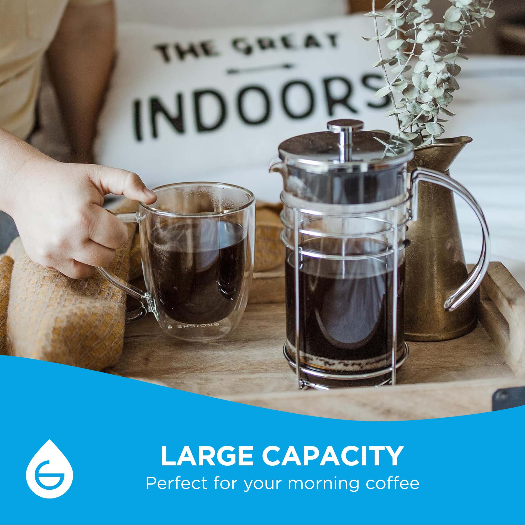 grosche double wall glass mug, large capacity
