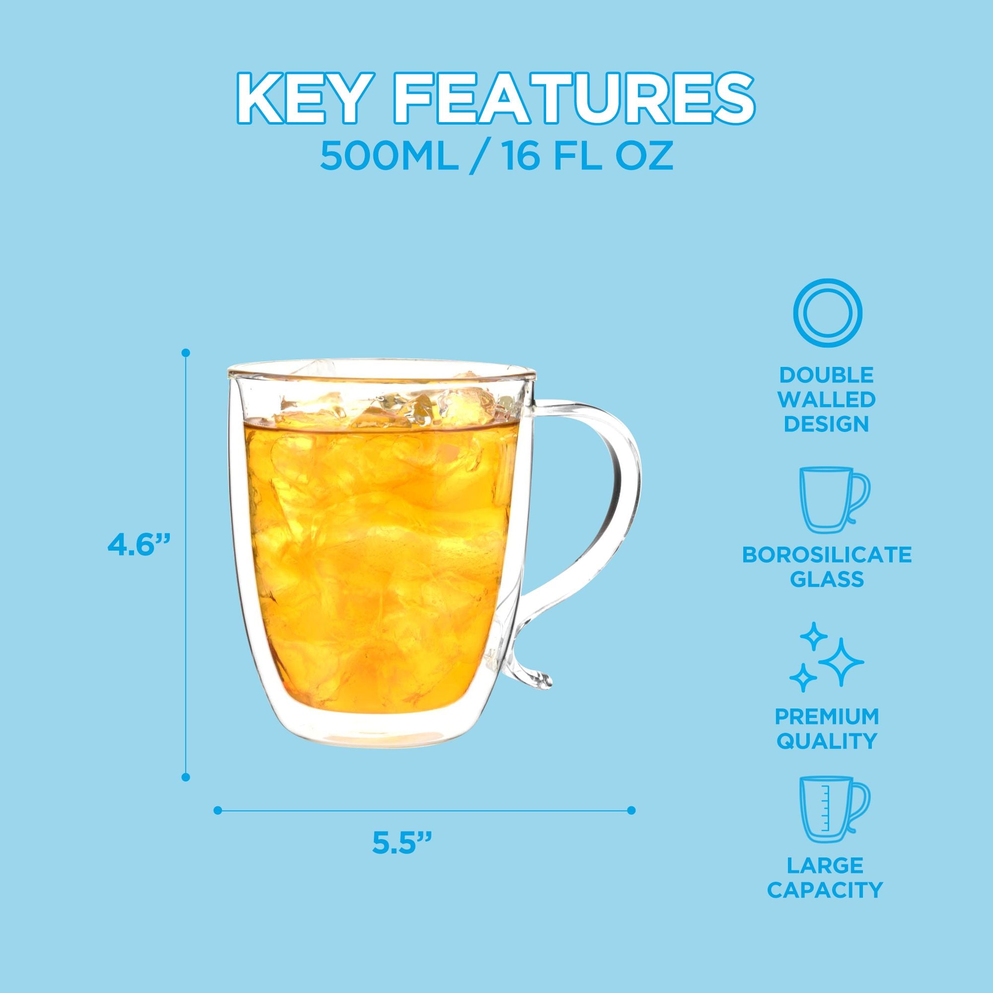 grosche double wall glass mug, key features