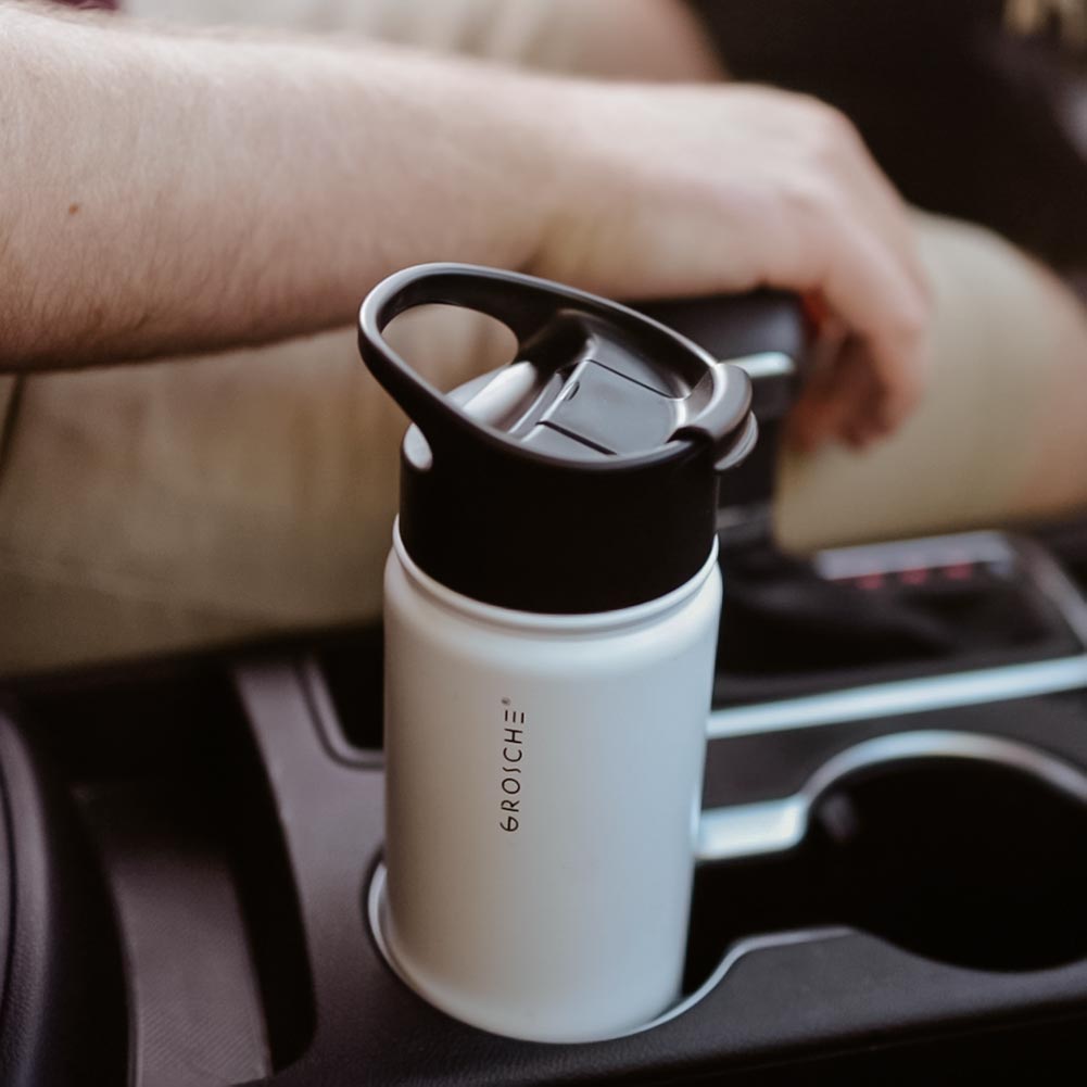 grosche chicago insulated water bottle with infuser, white color