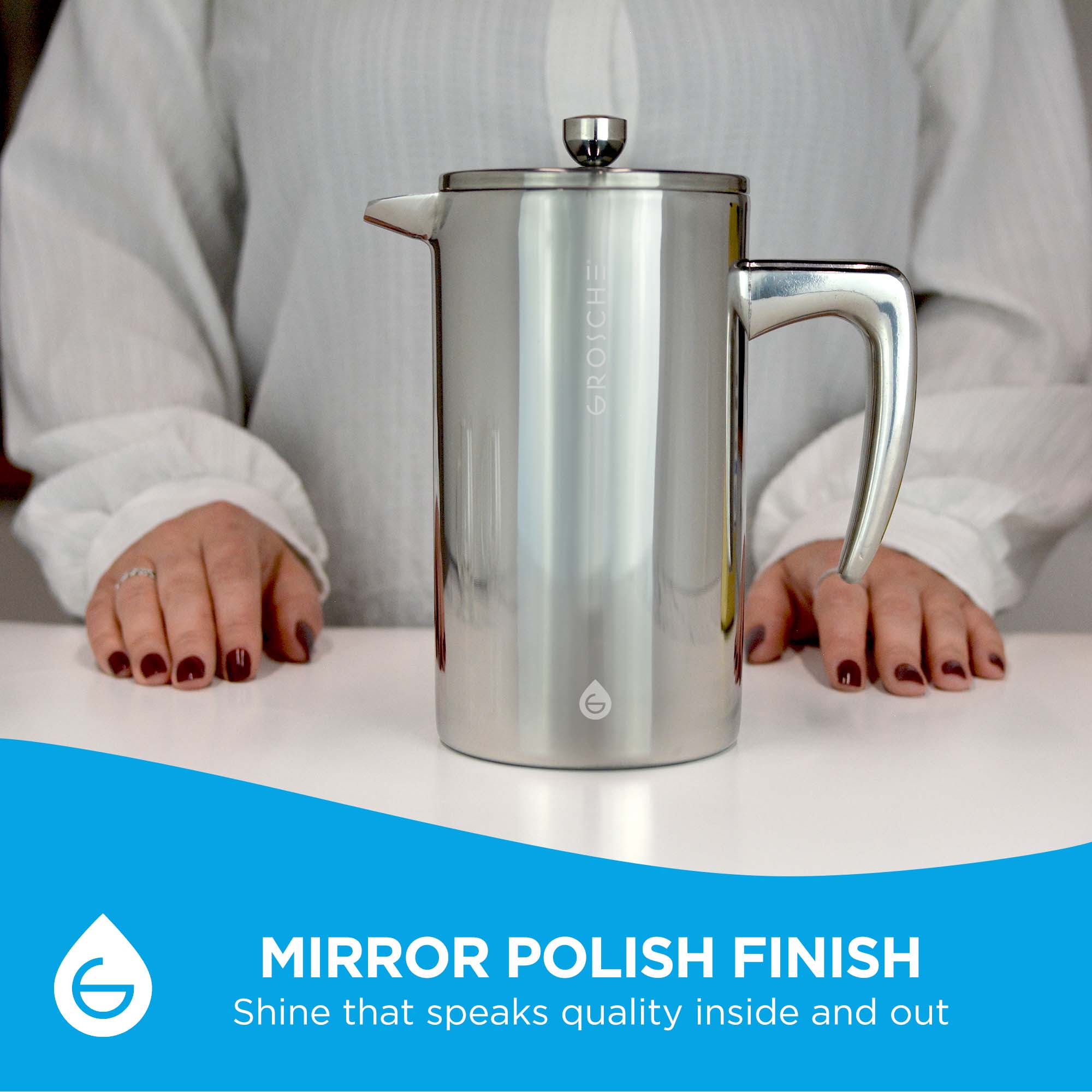 grosche stainless steel french coffee press, polish finish