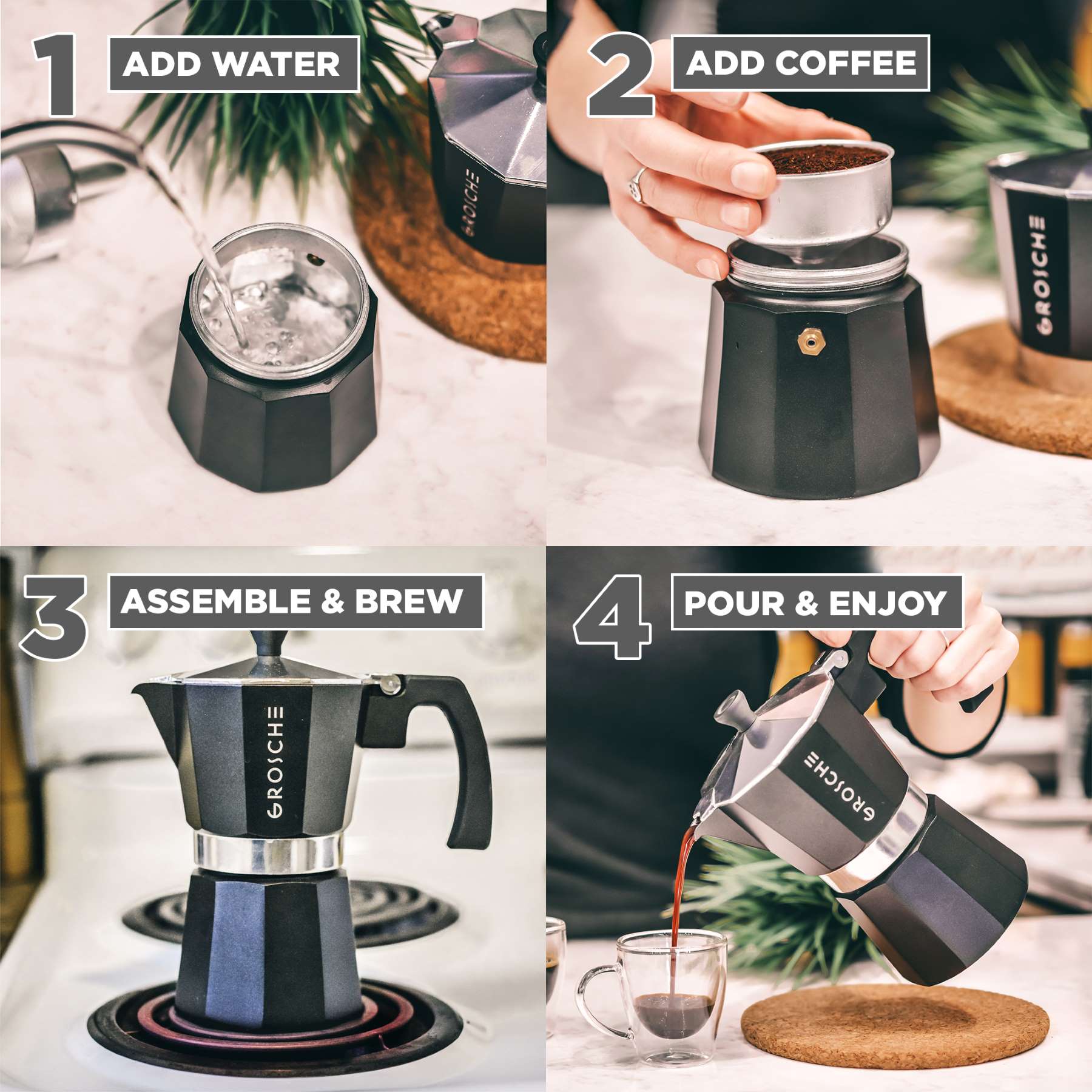 MILANO Stovetop Espresso Maker, Moka Pot, iinstructions