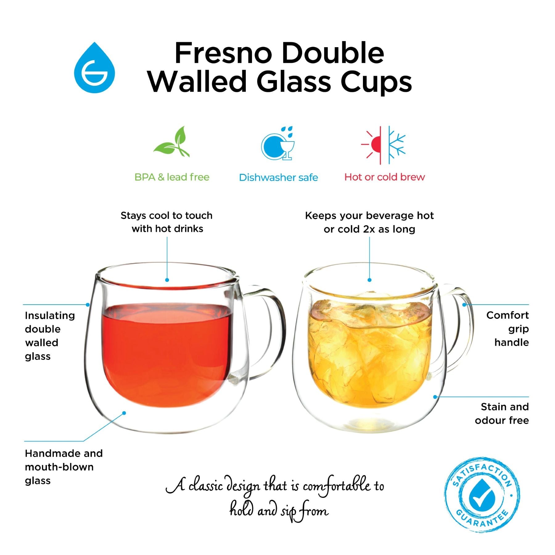 FRESNO double wall glass mug, key features