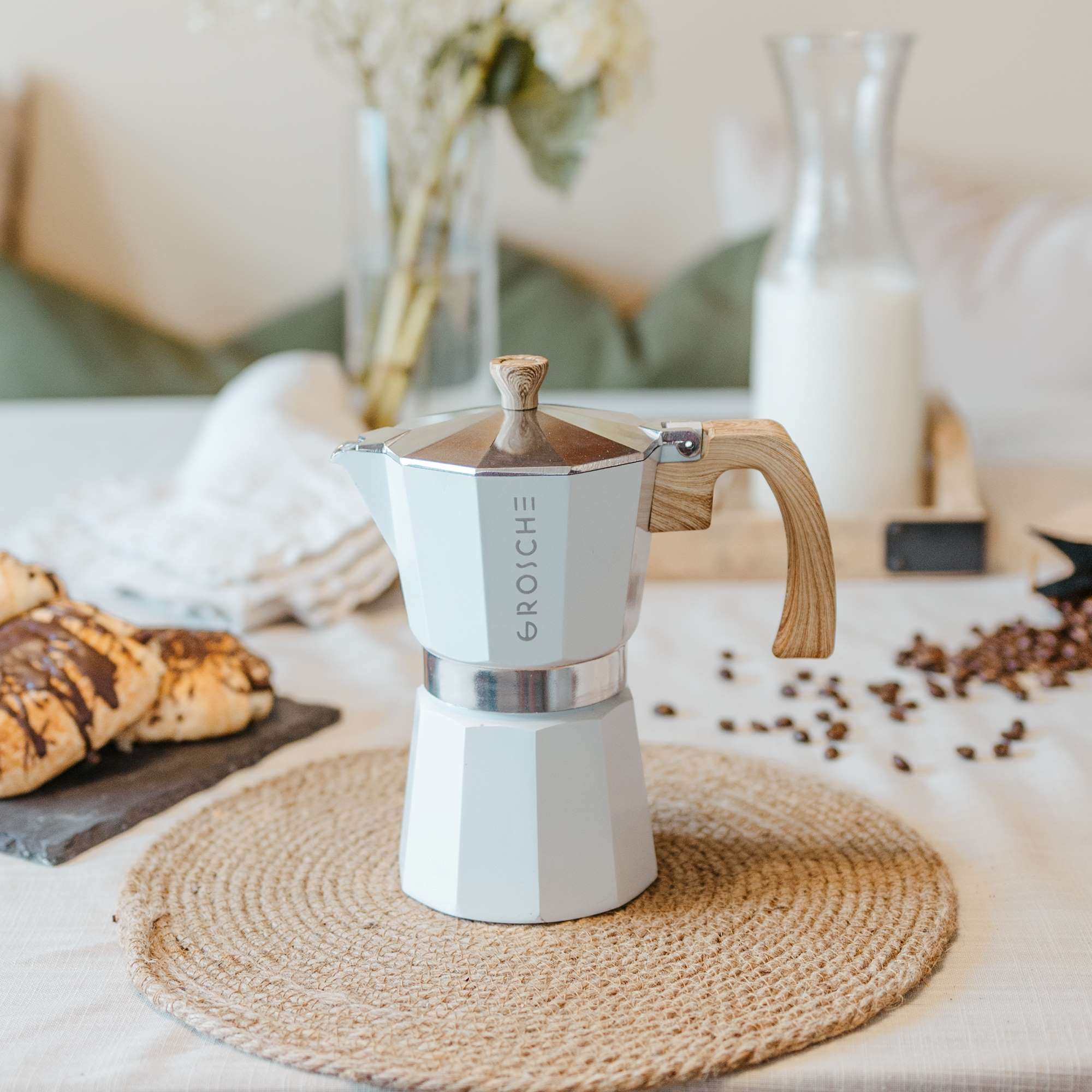 MILANO Stovetop Espresso Maker, Moka Pot, White
