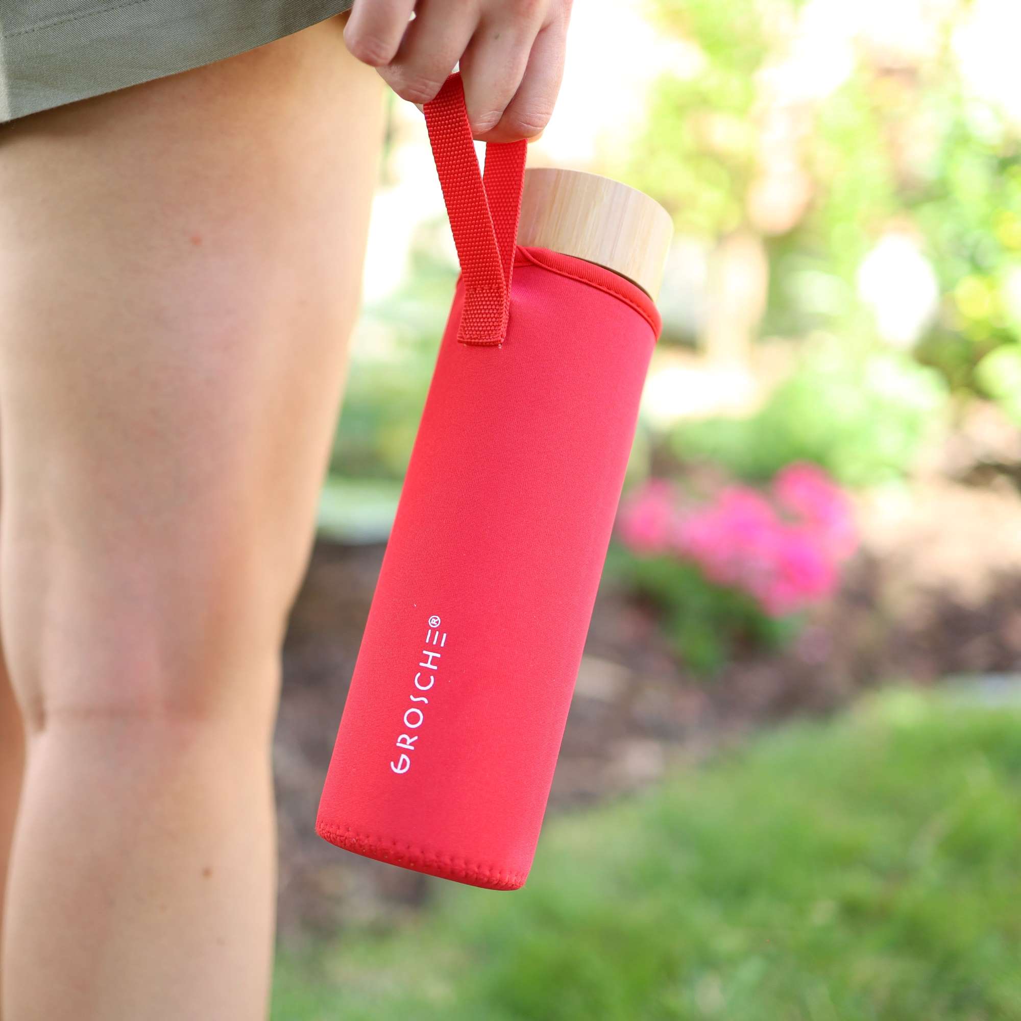 VENICE Eco Friendly Glass Water Bottle, protective red color