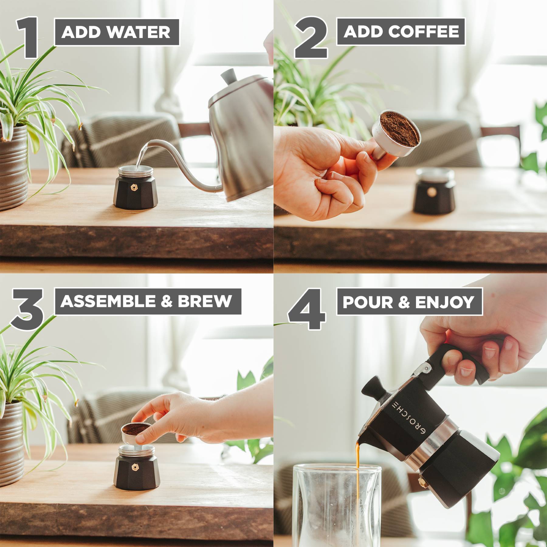 MILANO Stovetop Espresso Maker, Moka Pot - 1 Cup, Instructions