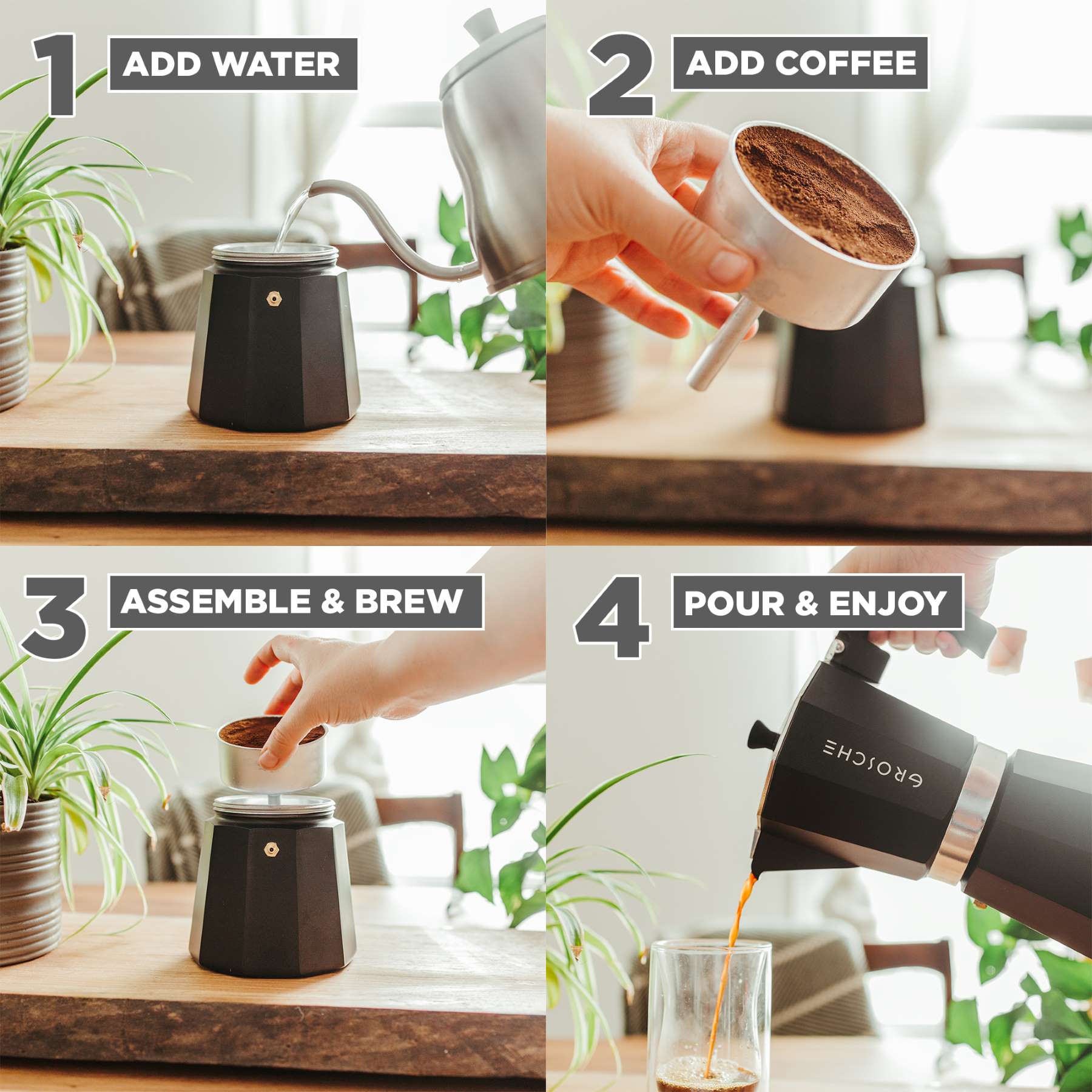 GROSCHE MILANO Stovetop Espresso Maker, Moka Pot, 12 cup, instructions