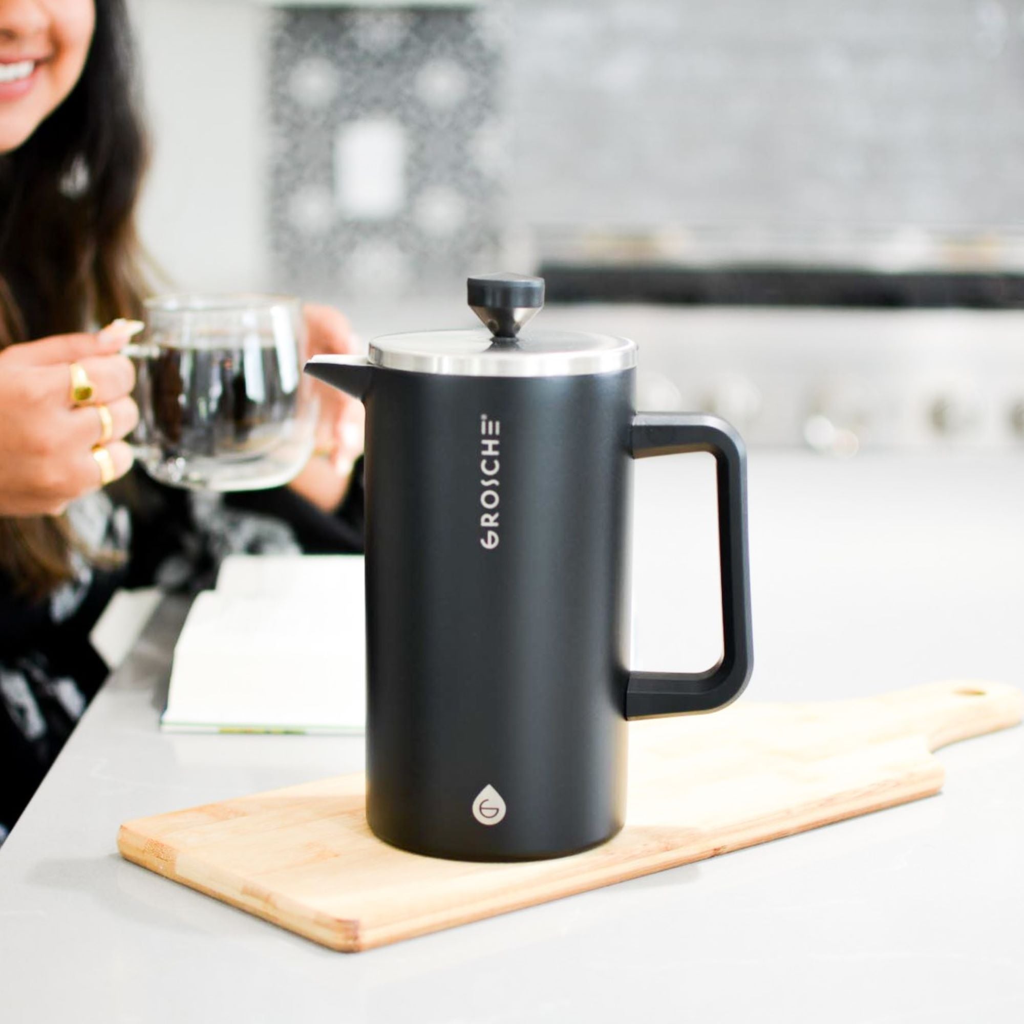 GROSCHE Dublin stainless steel french coffee press in black
