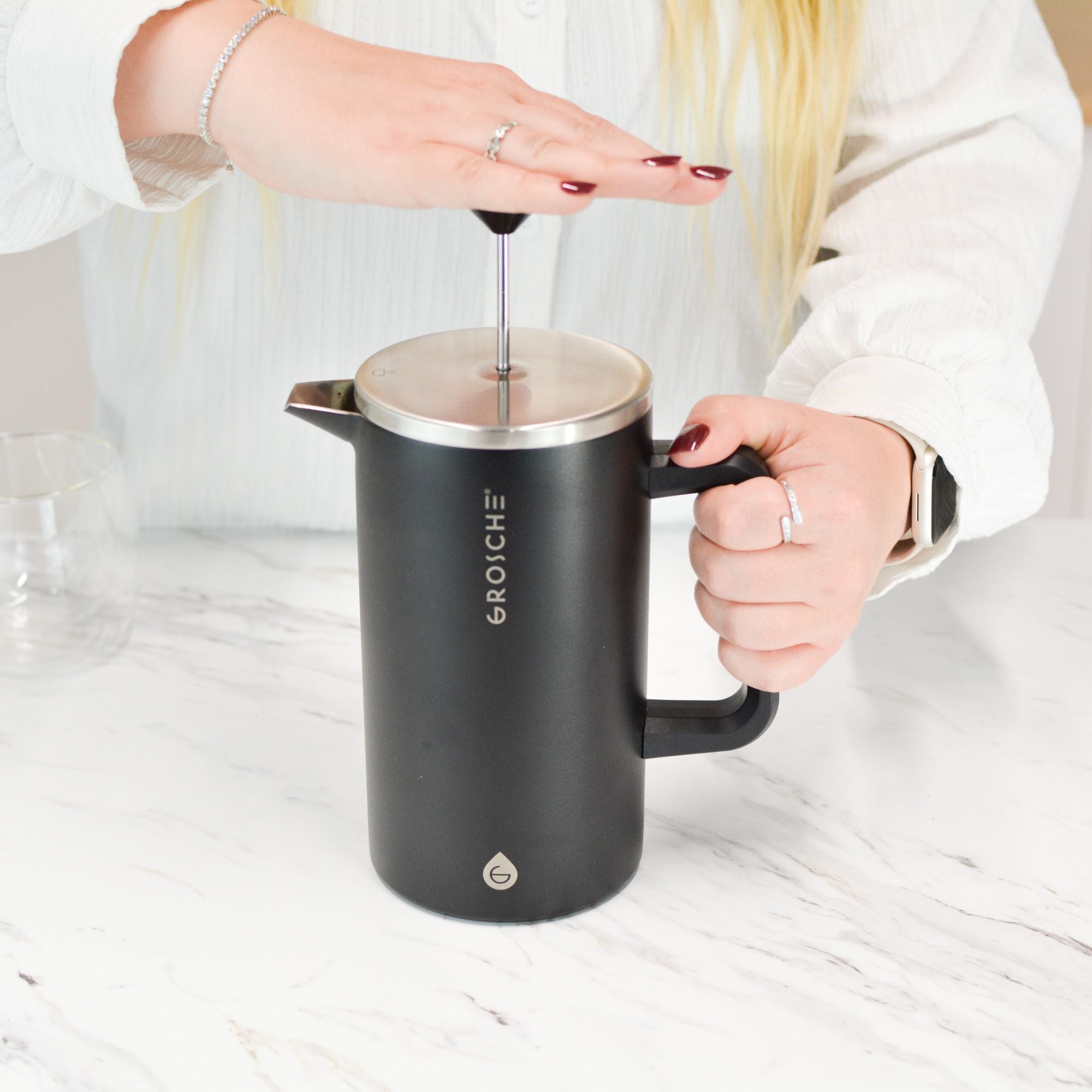 Stainless Steel Double Walled French Press, Black