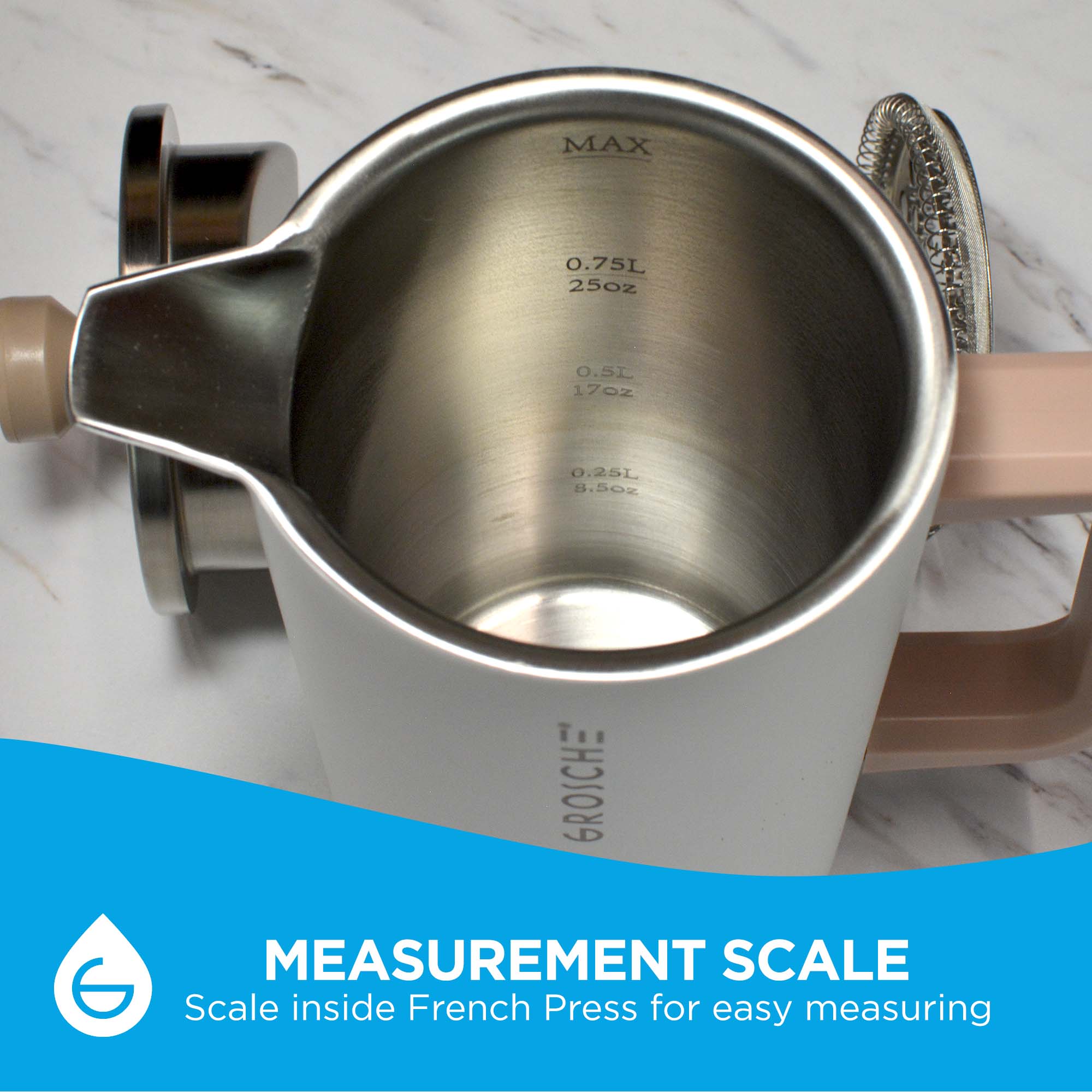 GROSCHE Dublin stainless steel French press with measurement scale for easy brewing