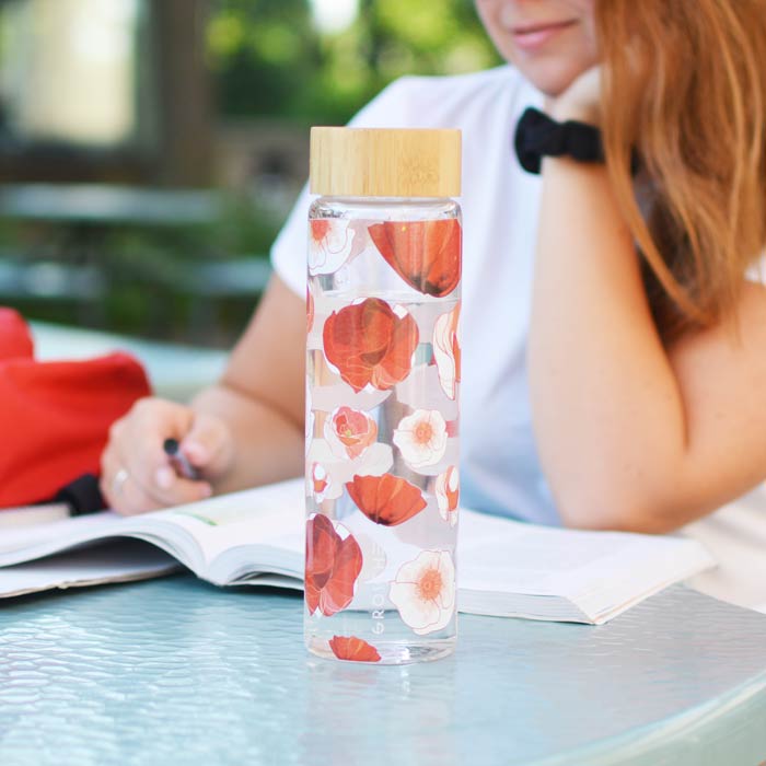 grosche venice glass water bottle, flowers reference