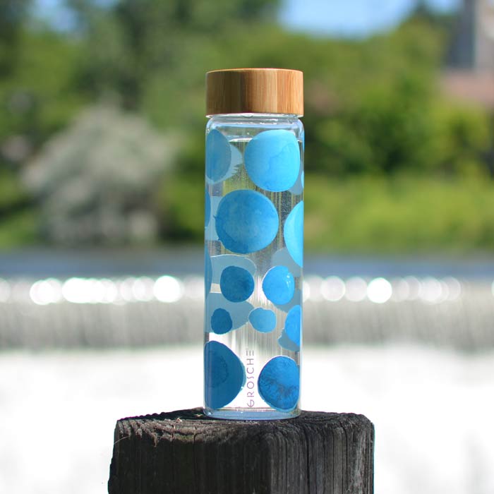 VENICE Eco Friendly Glass Water Bottle Blue Bubbles