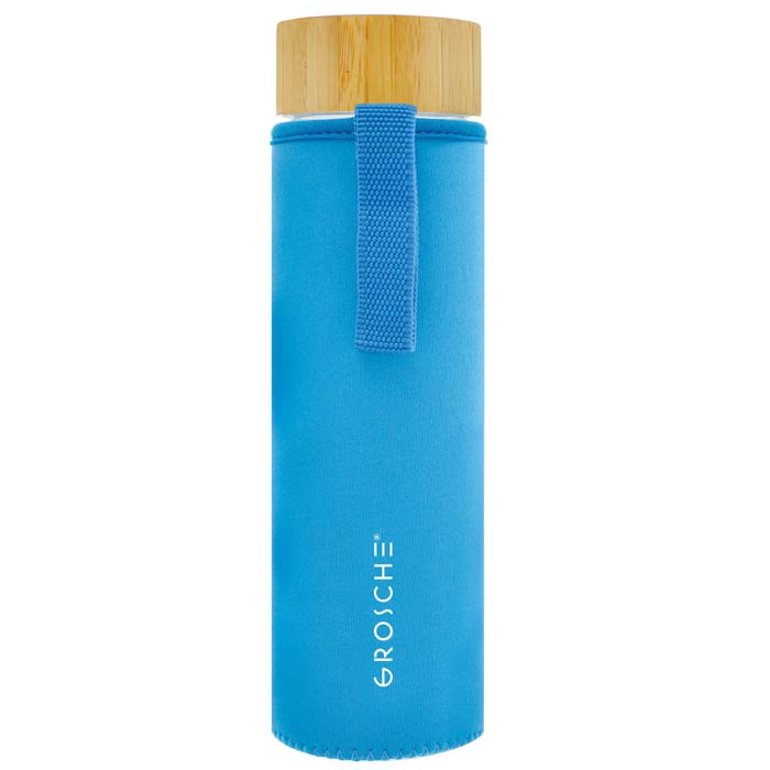VENICE Eco Friendly Glass Water Bottle with Blue Protective Sleeve