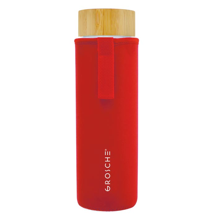 GROSCHE Venice glass bottle with sleeve red flowers