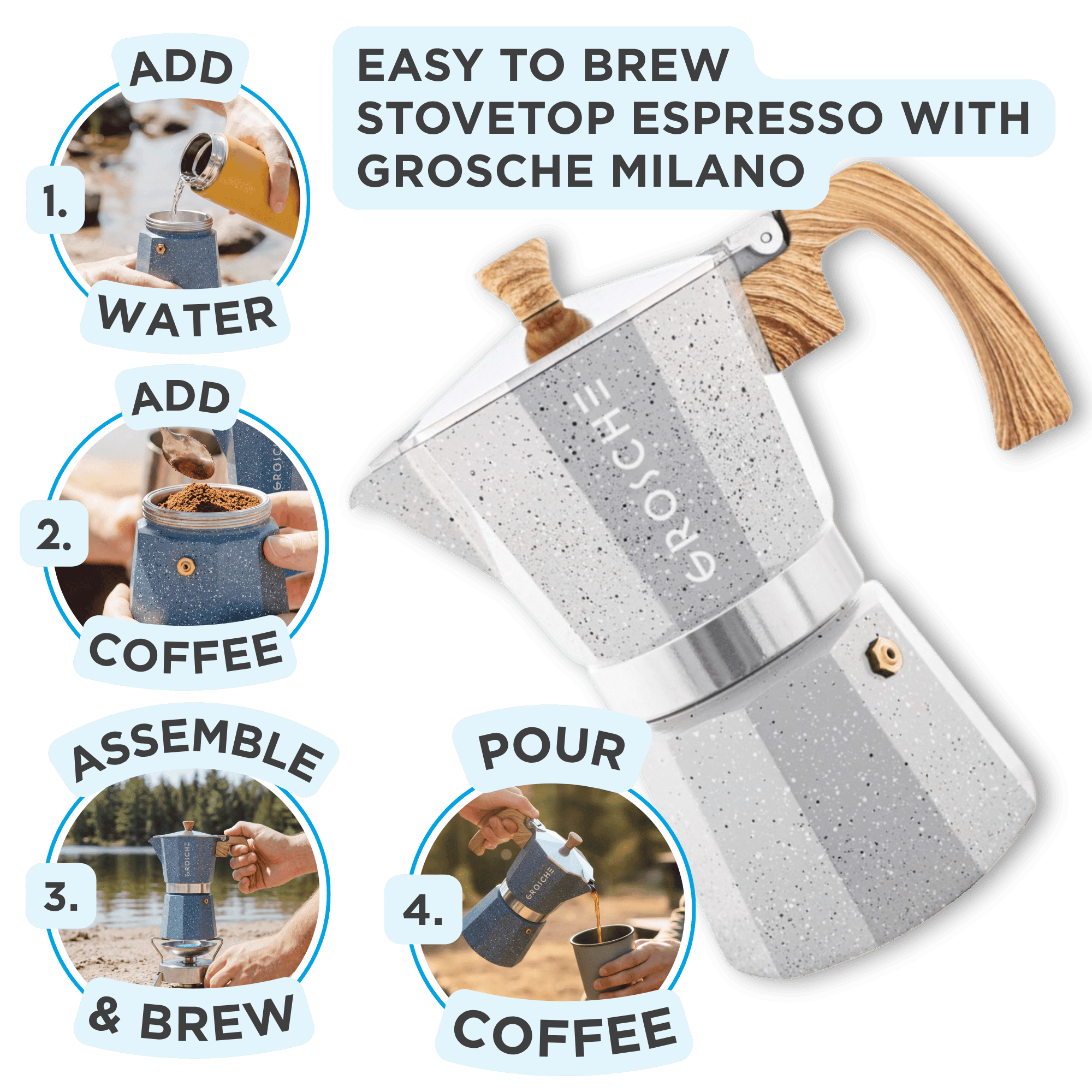 MILANO STONE Stovetop Espresso Maker, Moka Pot - 9 Cup - GROSCHE International Inc.