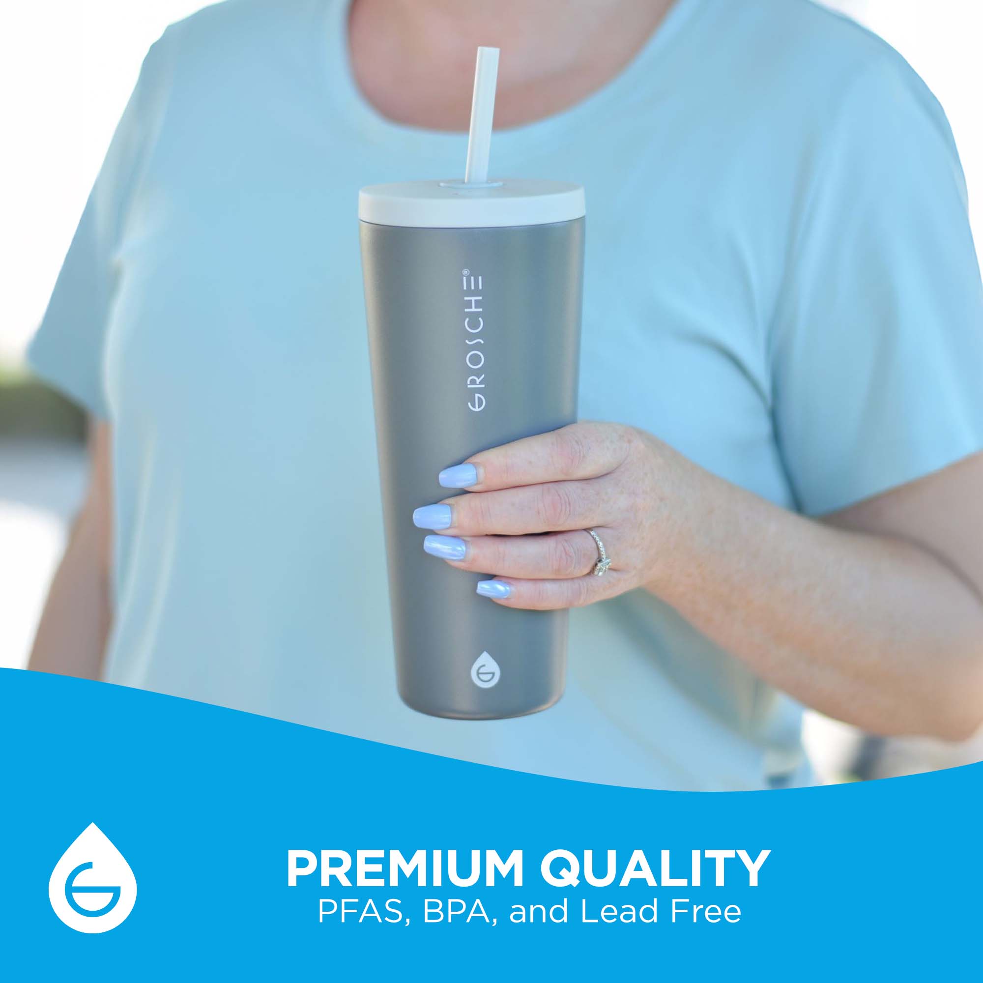 grosche jasper stainless steel tumbler with straw, 23oz, premium quality