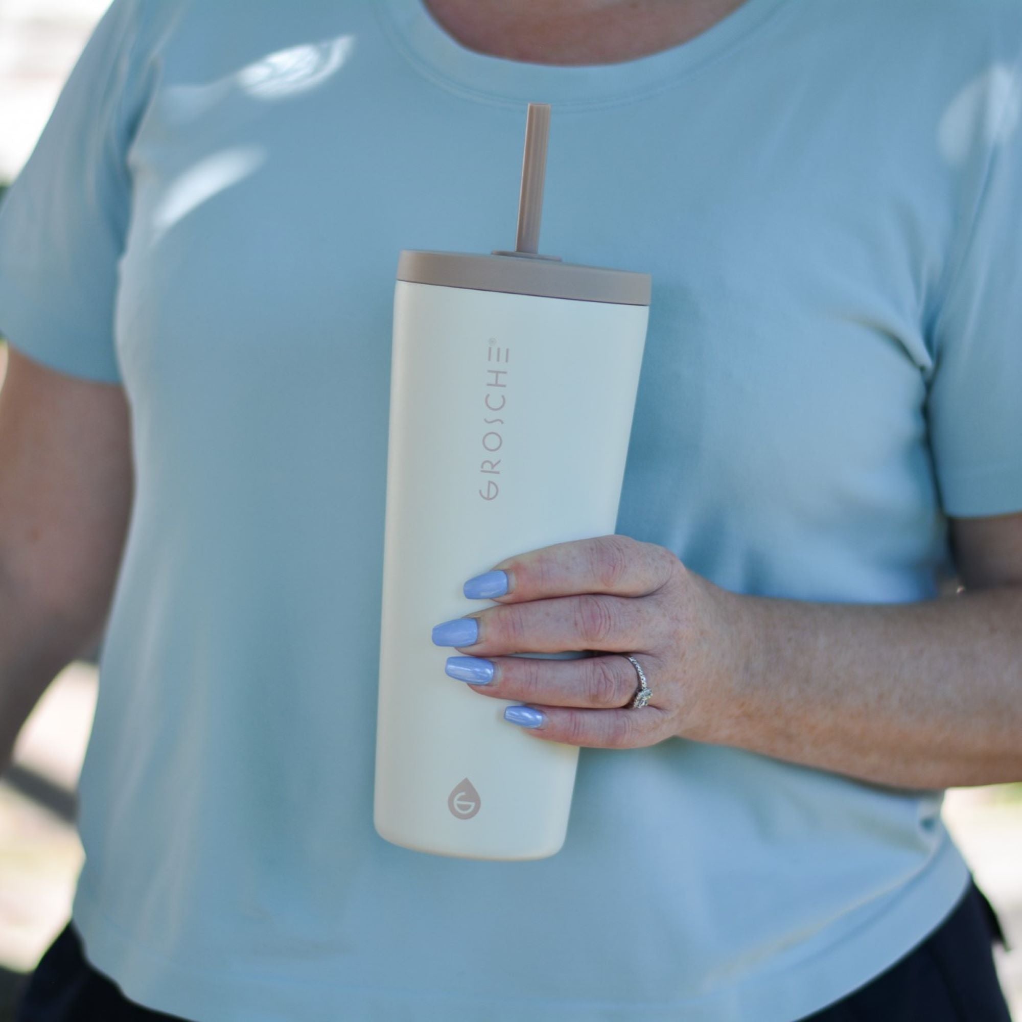 buy grosche jasper stainless steel tumbler with straw, 23oz, cream white color