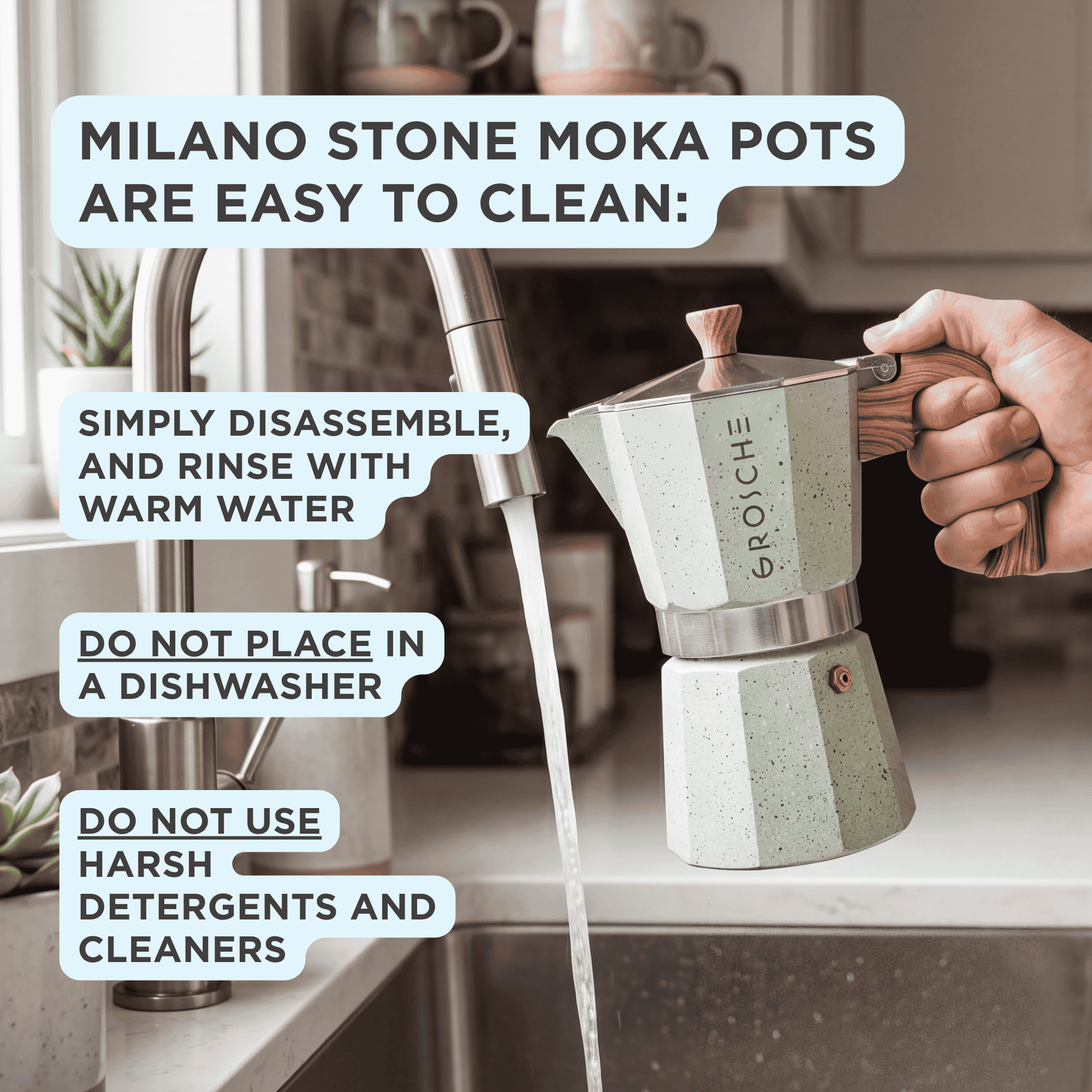 MILANO STONE Stovetop Espresso Maker, Moka Pot - 6 Cup