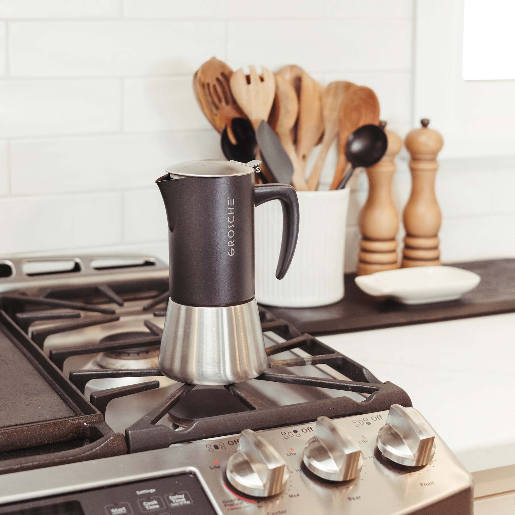 MILANO STEEL Stovetop Espresso Maker, Moka Pot - 10 Cup - GROSCHE International Inc.