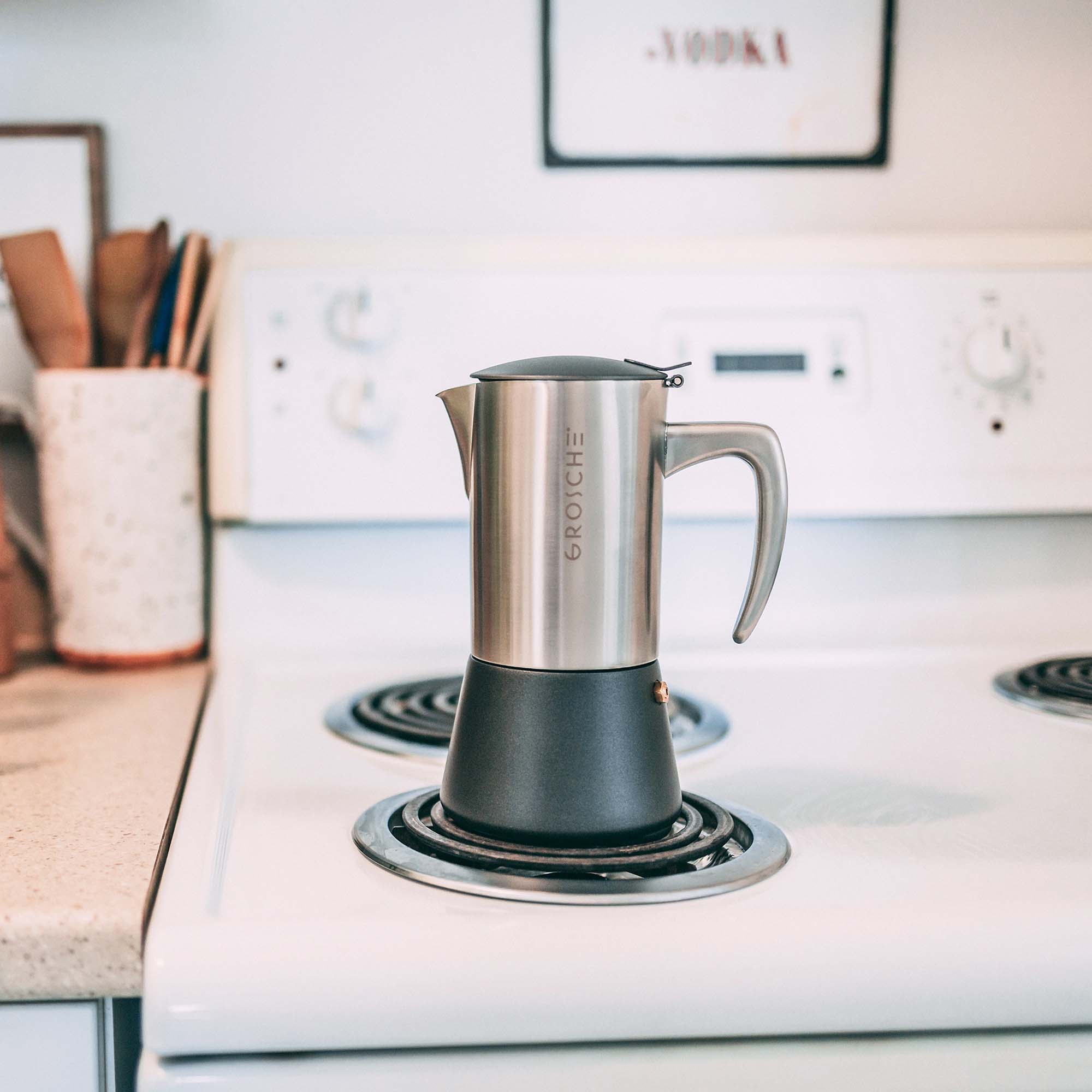 MILANO STEEL Stovetop Espresso Maker, Black Steel