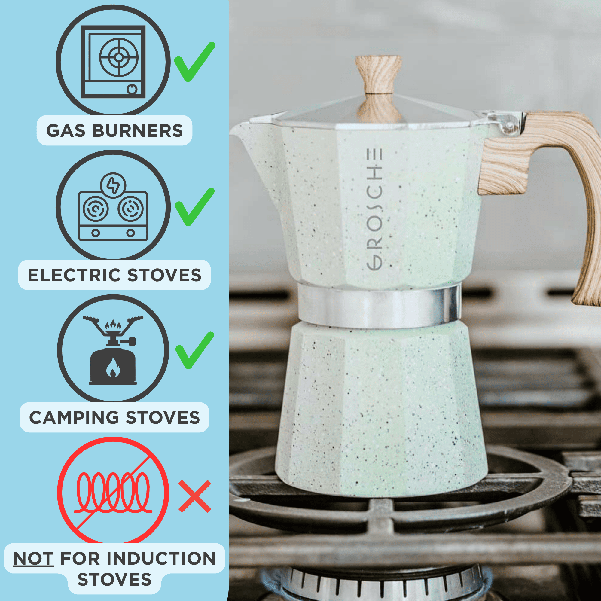 MILANO STONE Stovetop Espresso Maker, Moka Pot - 6 Cup