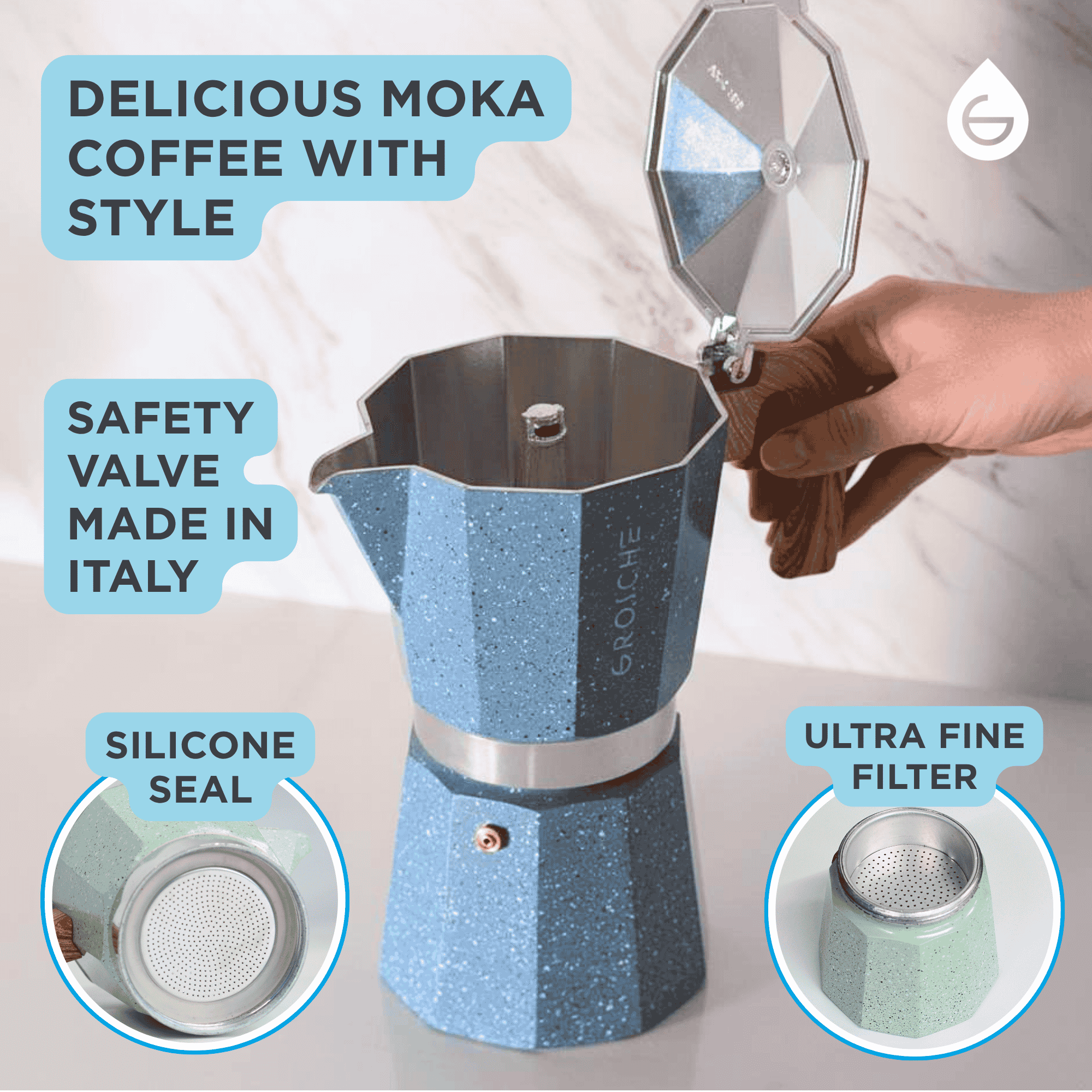 MILANO STONE Stovetop Espresso Maker, Moka Pot - 6 Cup