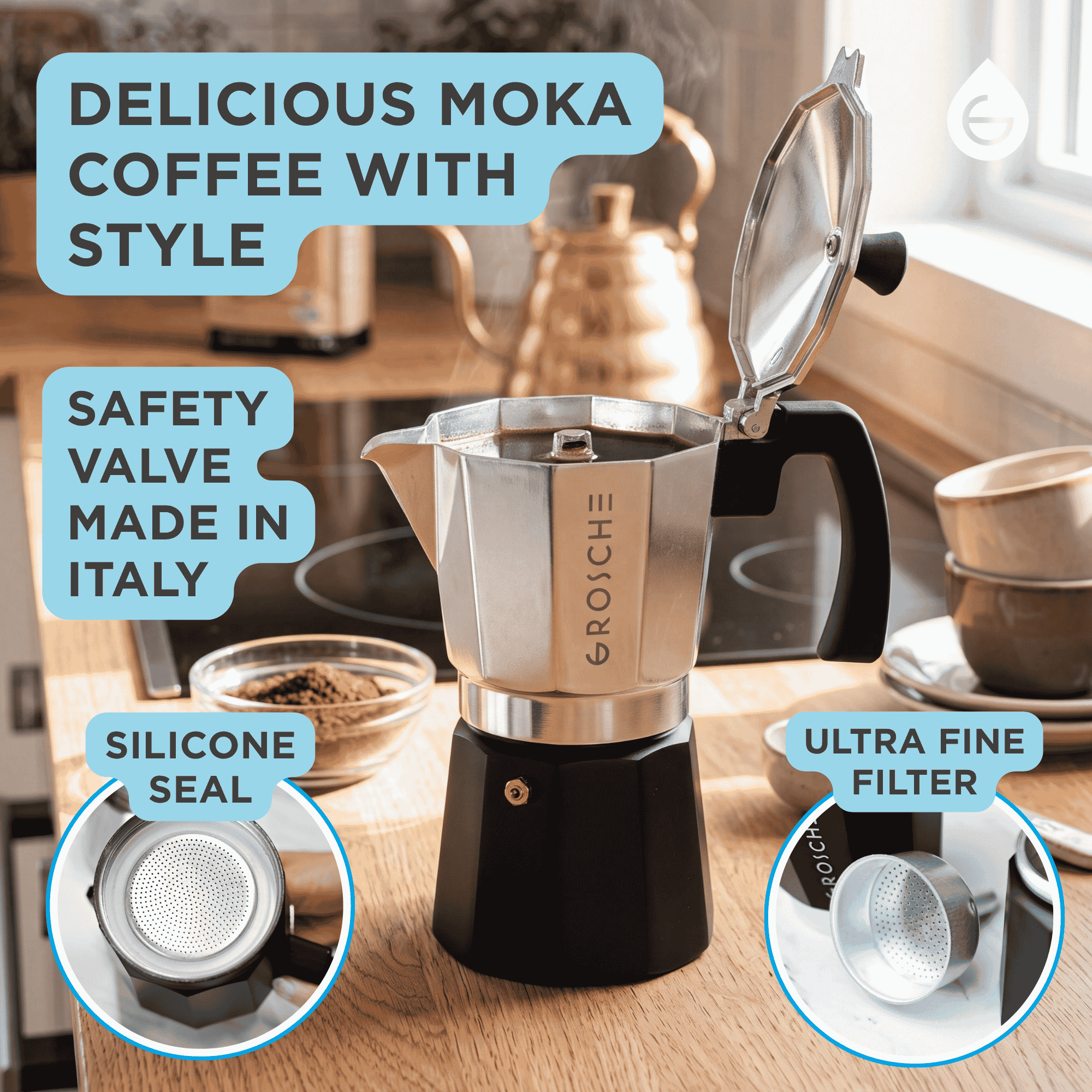 MILANO Stovetop Espresso Maker, Moka Pot - 12 Cup - GROSCHE International Inc.