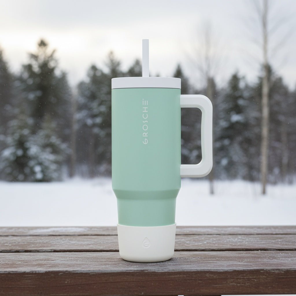 GROSCHE Aspen water bottle with the Bottle Booty in Bright White