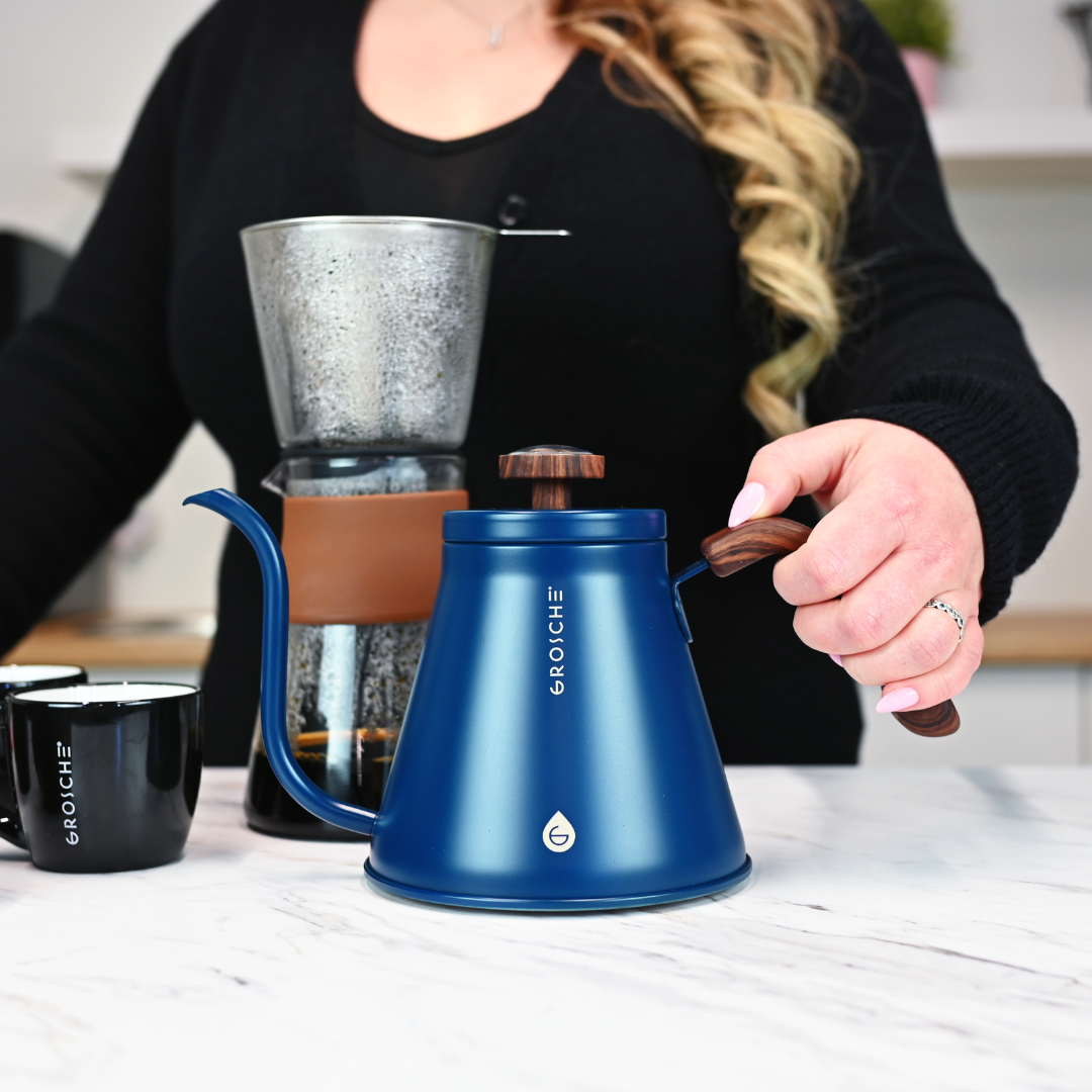 MARRAKESH Gooseneck Pour Over Stovetop Kettle - 34 fl. oz / 1000mL, Black