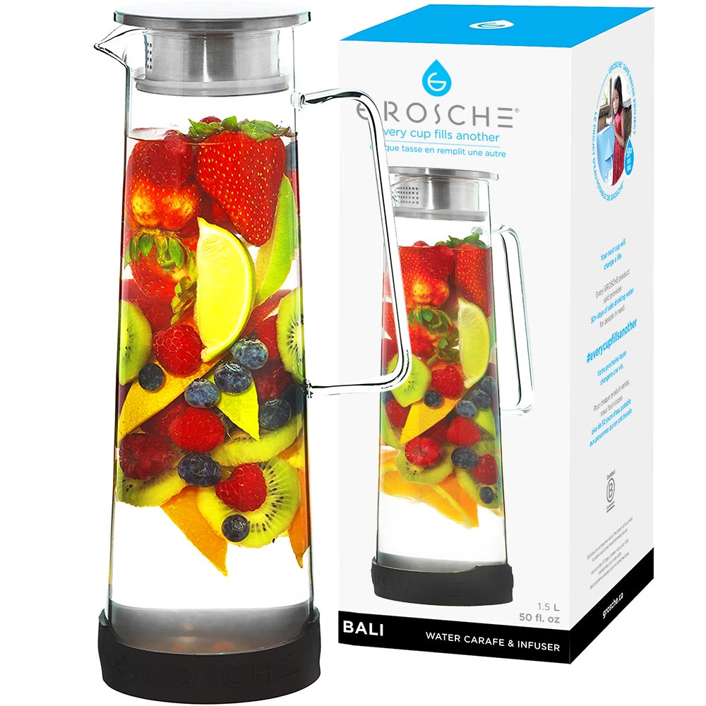 BALI Large Glass Fruit Infuser Water Pitcher, Sangria Pitcher - 50 fl. oz / 1.5L