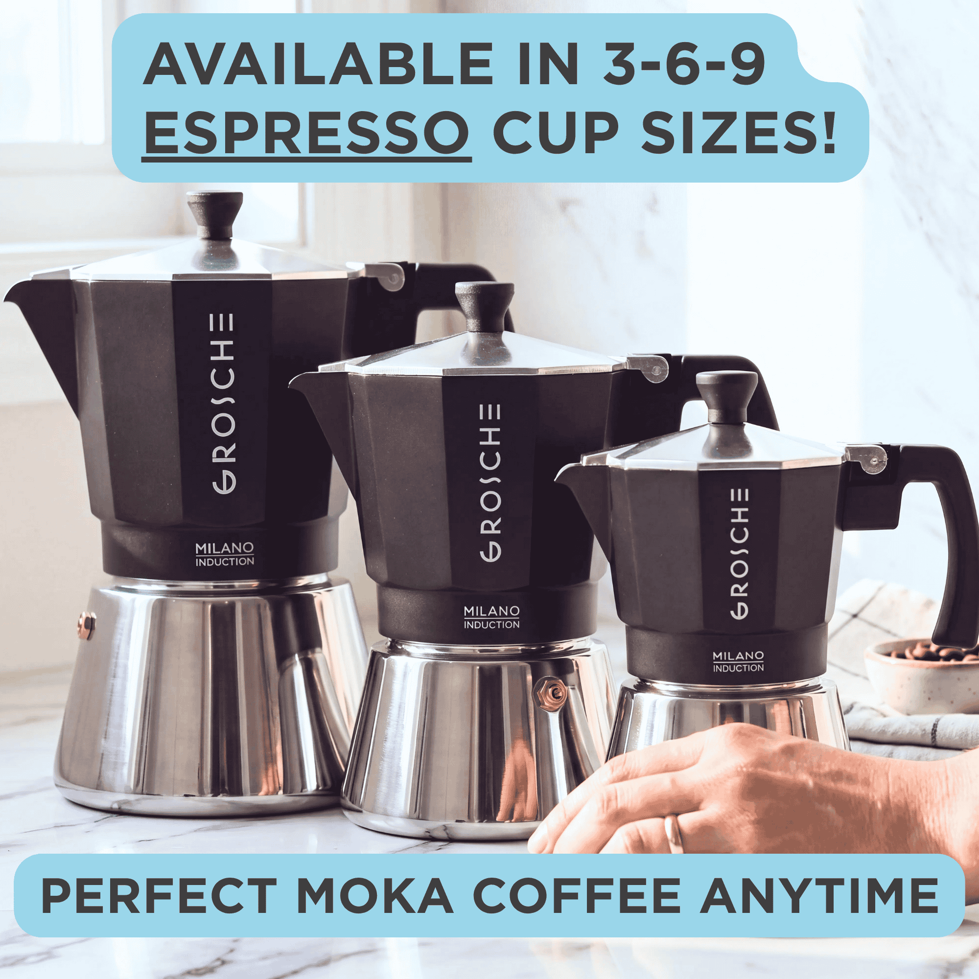 MILANO INDUCTION Stovetop Espresso Maker, Moka Pot - 6 Cup