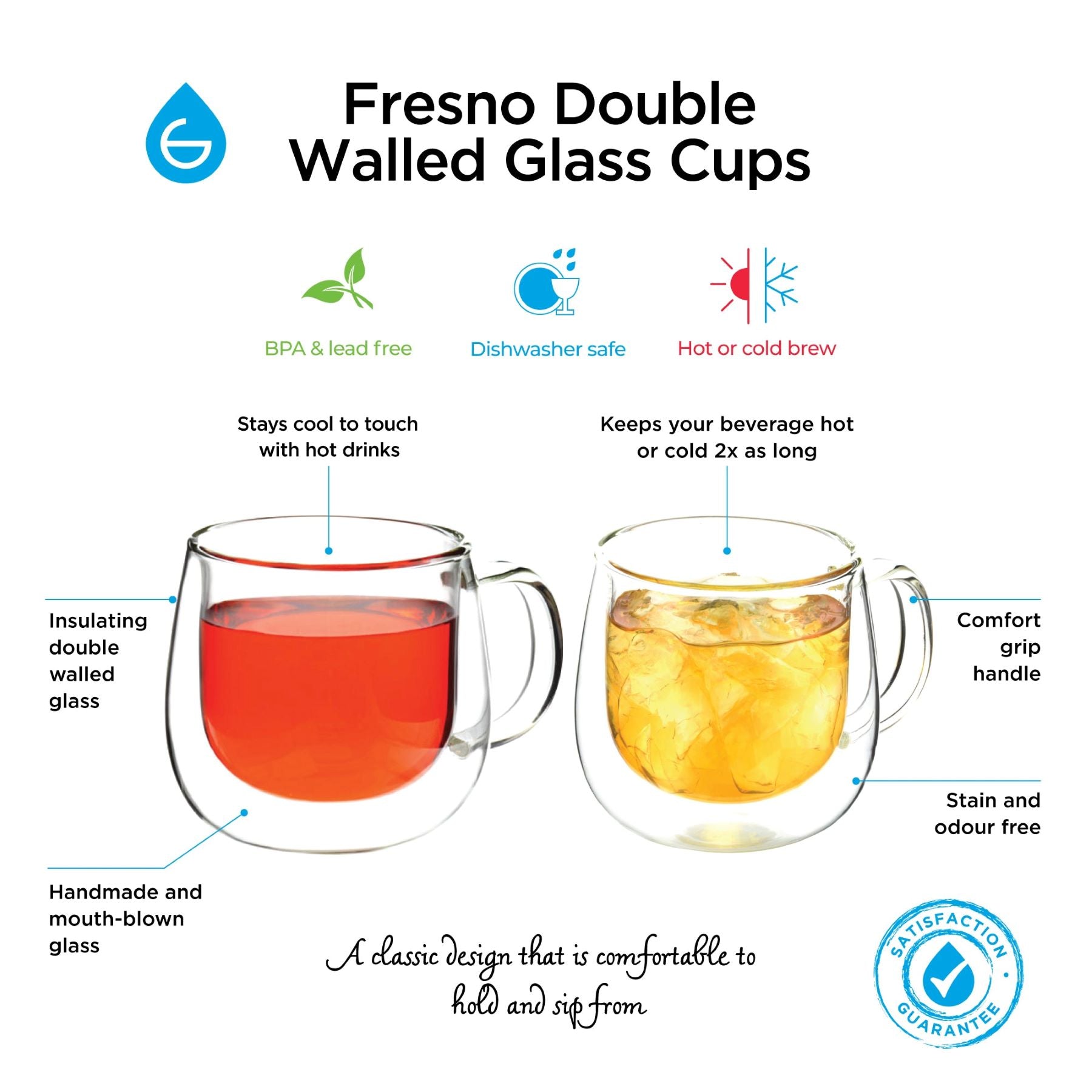 FRESNO double wall glass mug, coffee mug, tea mug, glassware, set of glass mugs, glassware set