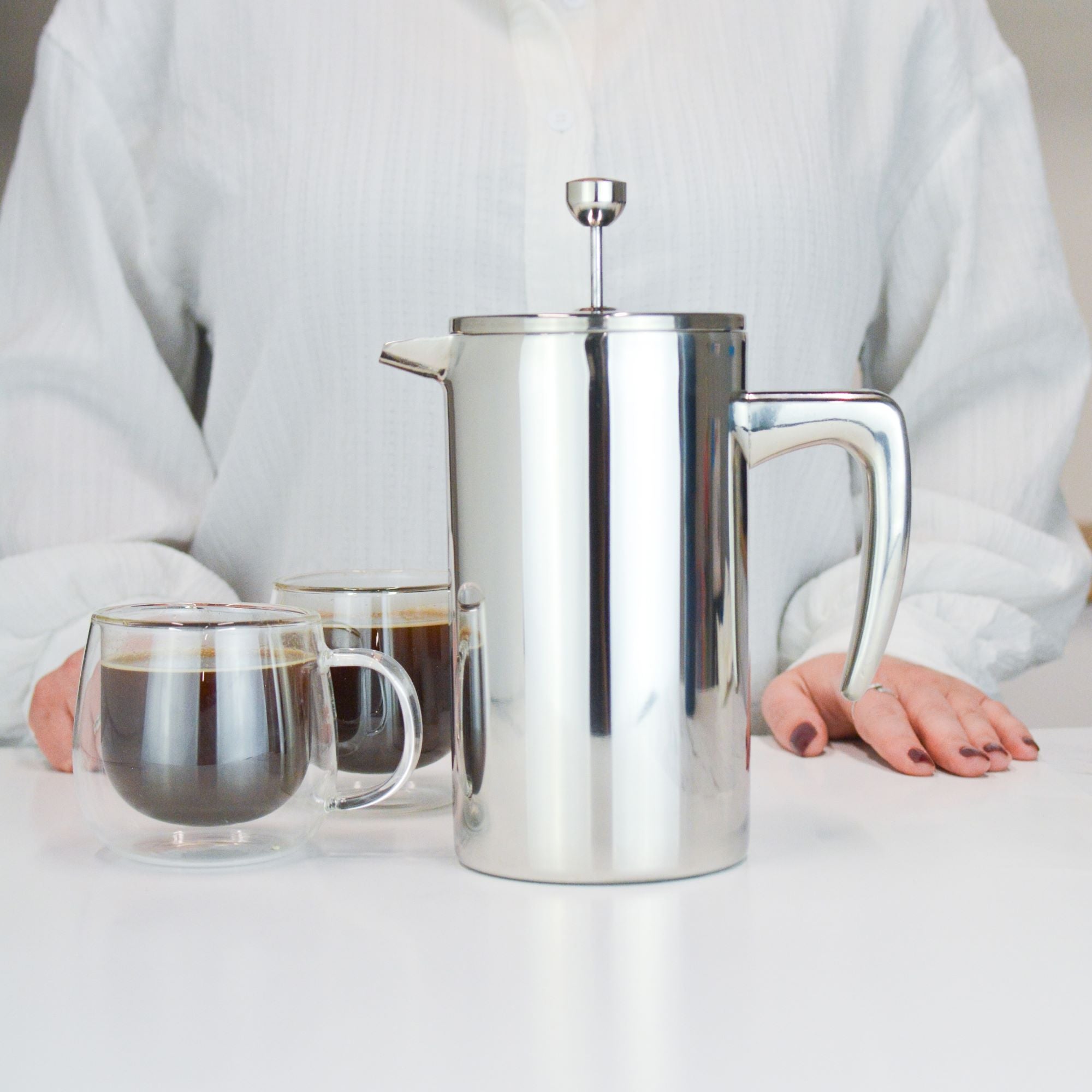 DUBLIN Stainless Steel Double Walled French Press - 34 fl. oz / 1000mL Capacity, Silver