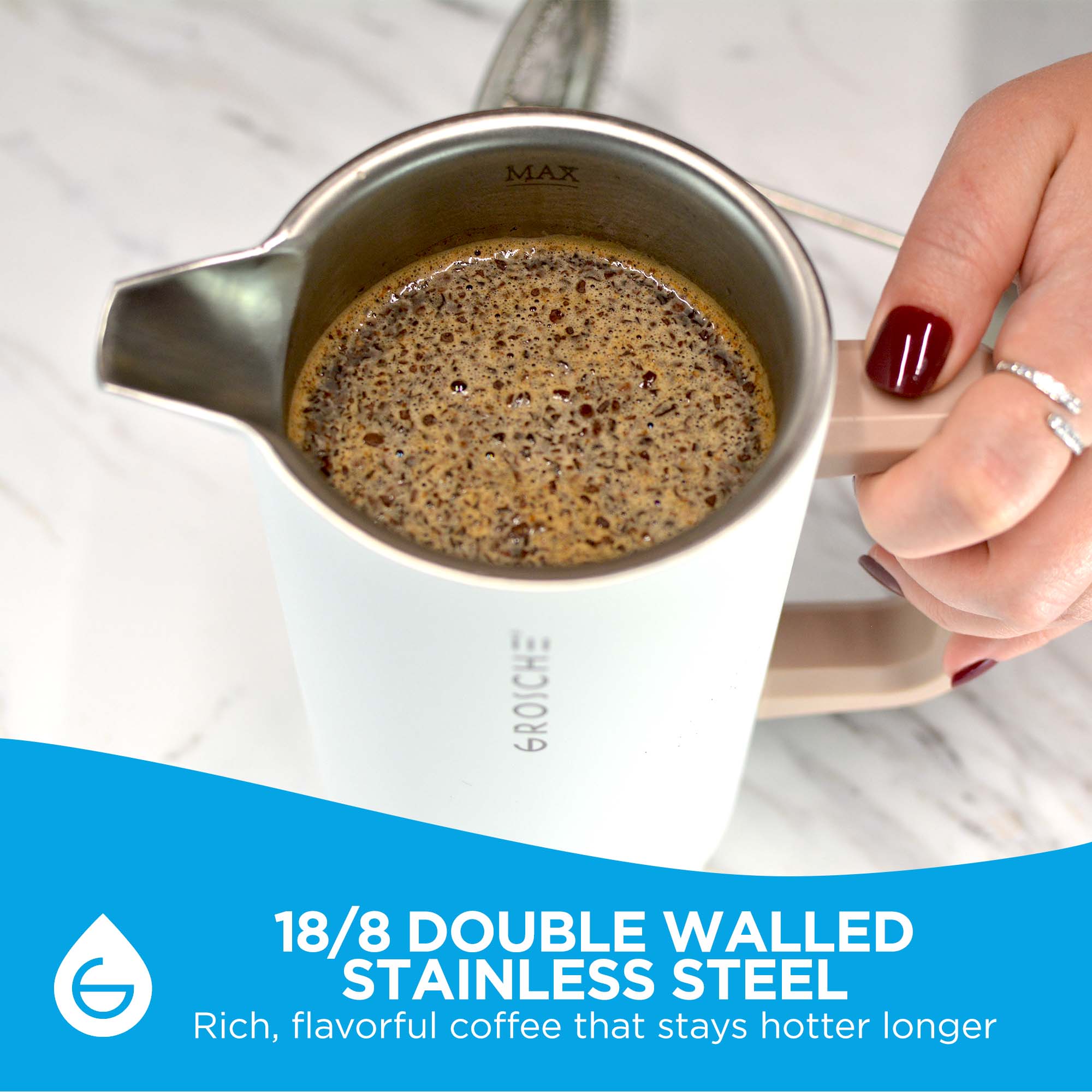 DUBLIN Stainless Steel Double Walled French Press - 34 fl. oz / 1000mL Capacity