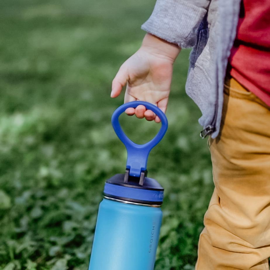 lil chill kids water bottle, stainless steel water bottle with sippy lid for kids, kids flask, kids insulated bottle, insulated canteen, 12 oz water bottle, GROSCHE lil chill blue