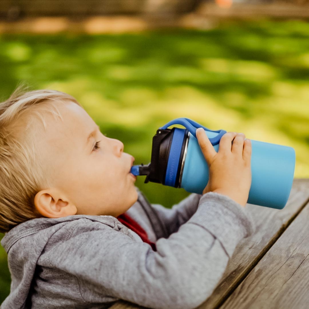 lil chill kids water bottle, stainless steel water bottle with sippy lid for kids, kids flask, kids insulated bottle, insulated canteen, 12 oz water bottle, GROSCHE lil chill blue