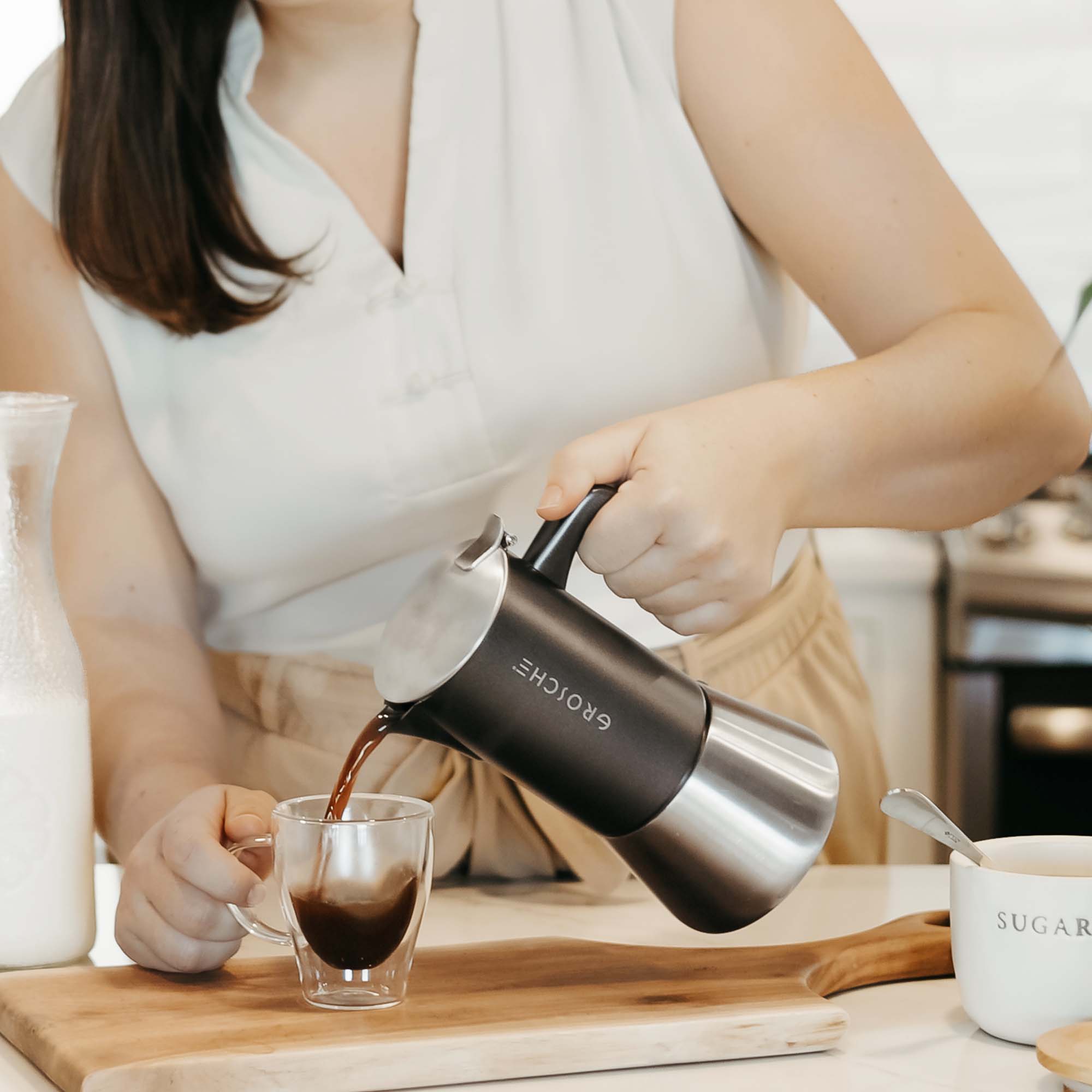 MILANO STEEL Stainless Steel Moka Pot, 10 Espresso Cup | GROSCHE