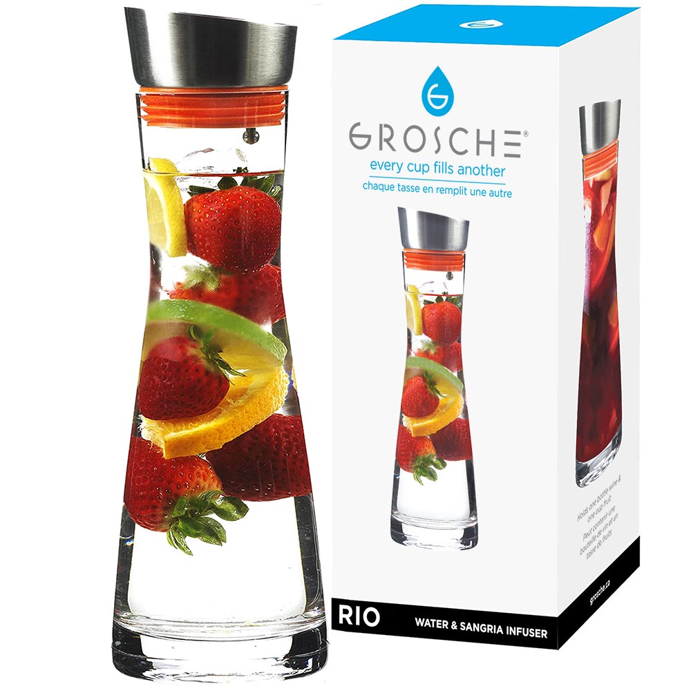 RIO Glass Fruit Infuser Water Pitcher, Sangria Pitcher,  - 34 fl. oz / 1000mL | OPEN BOX