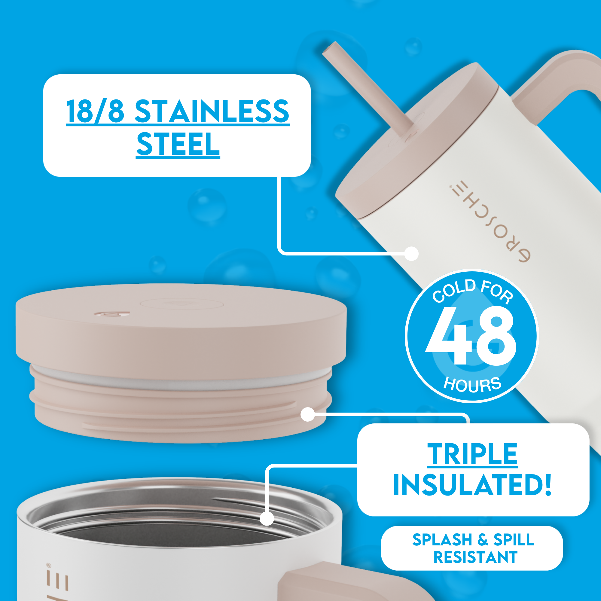 ASPEN Insulated Tumbler with Handle and Straw, 32oz