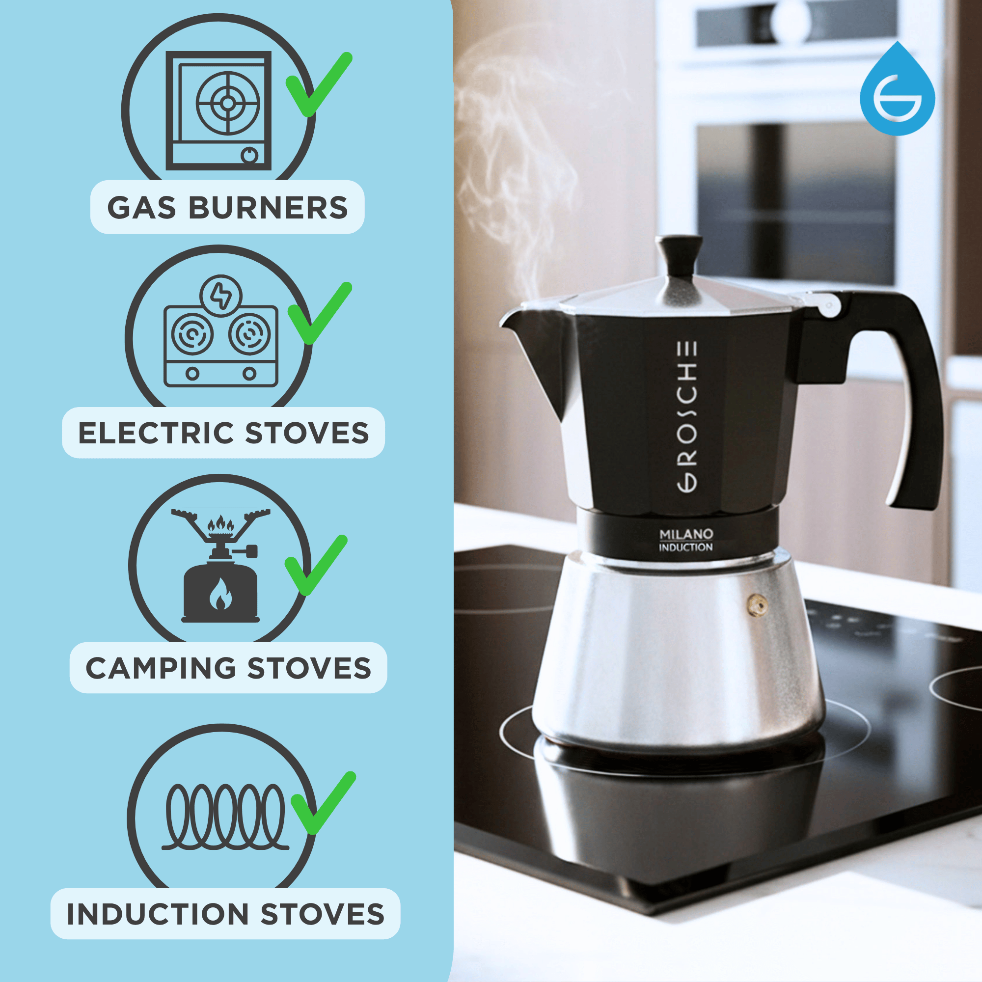 MILANO INDUCTION Stovetop Espresso Maker, Moka Pot - 6 Cup