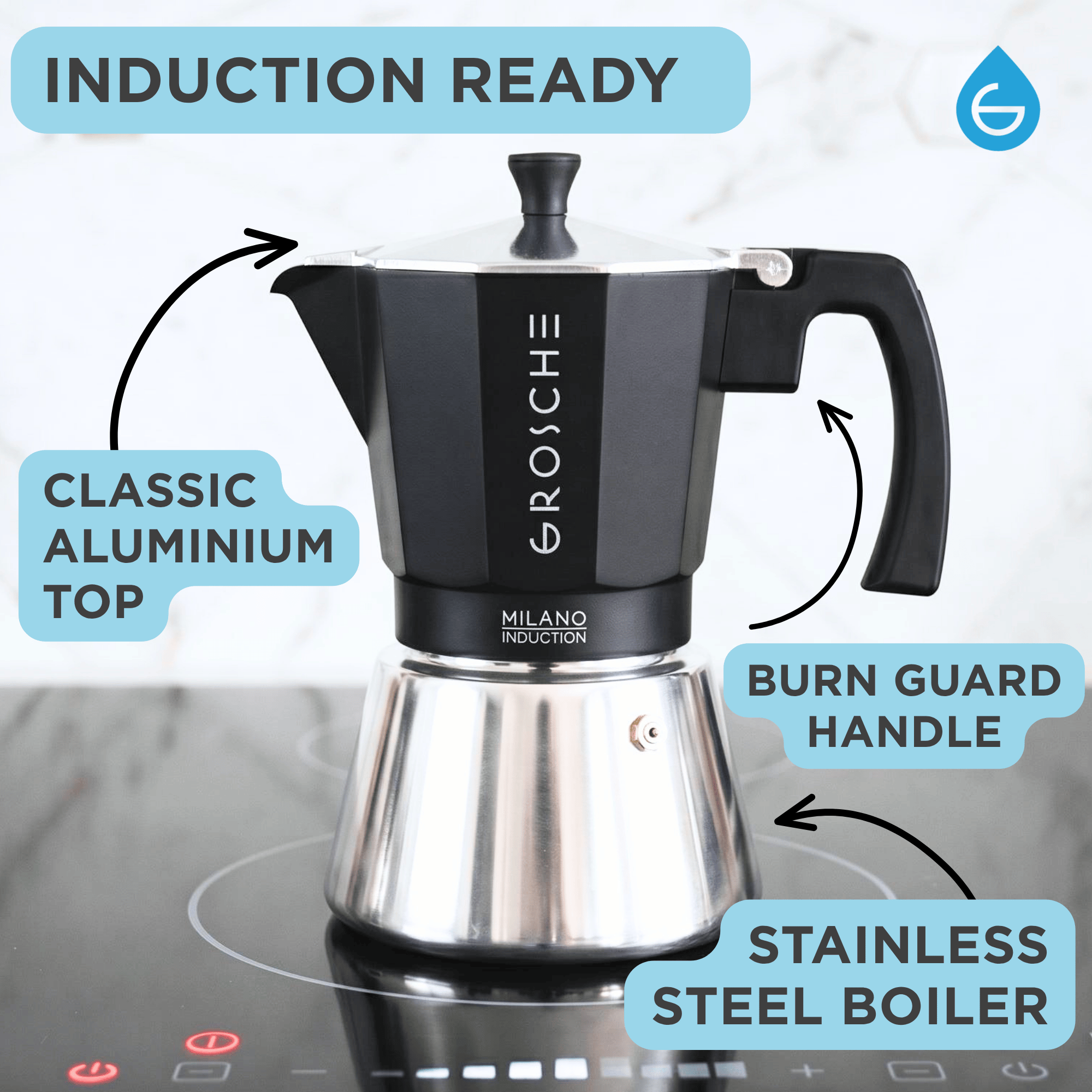 MILANO INDUCTION Stovetop Espresso Maker, Moka Pot - 6 Cup