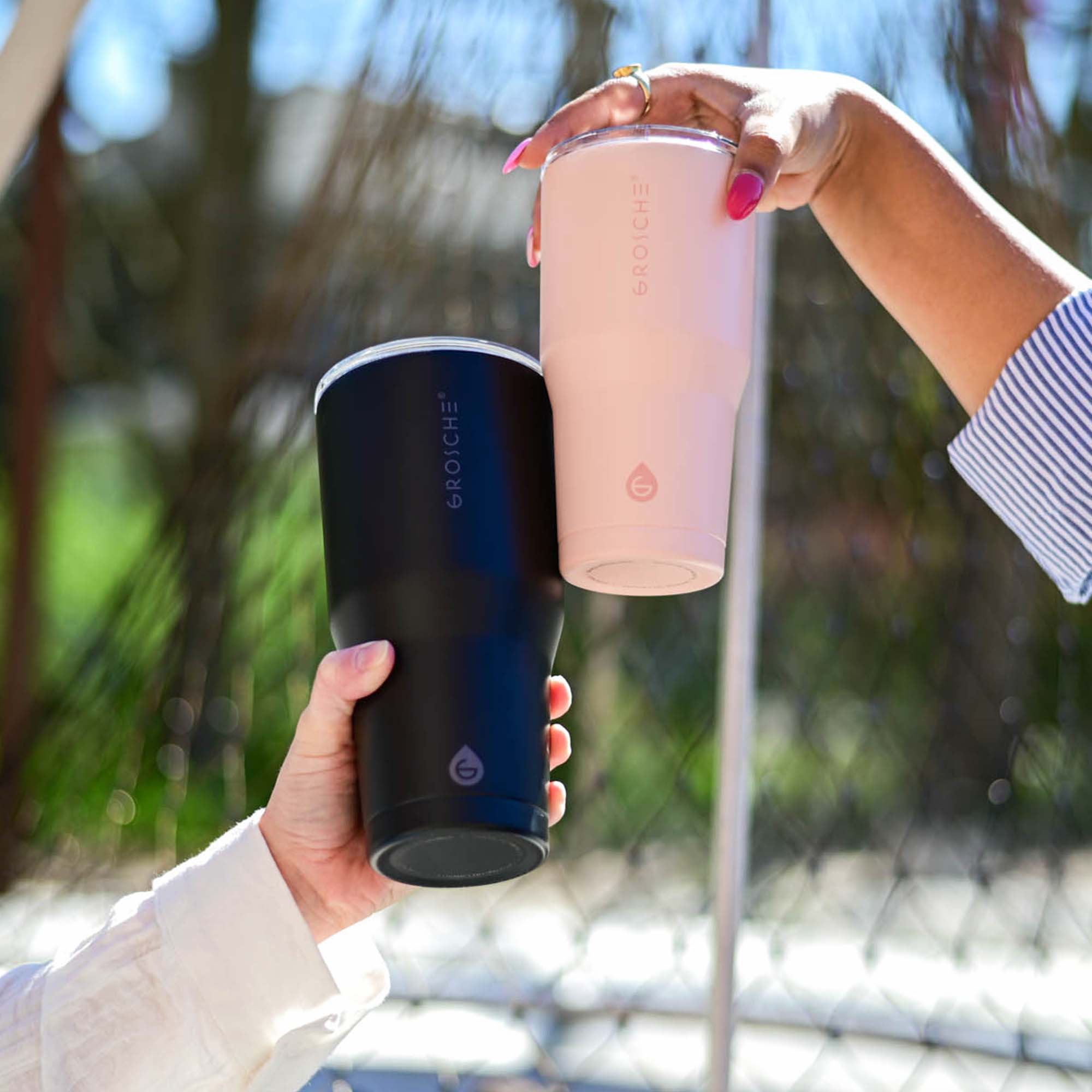 pink coffee tumbler, insulated coffee tumbler, peach tumbler with lid