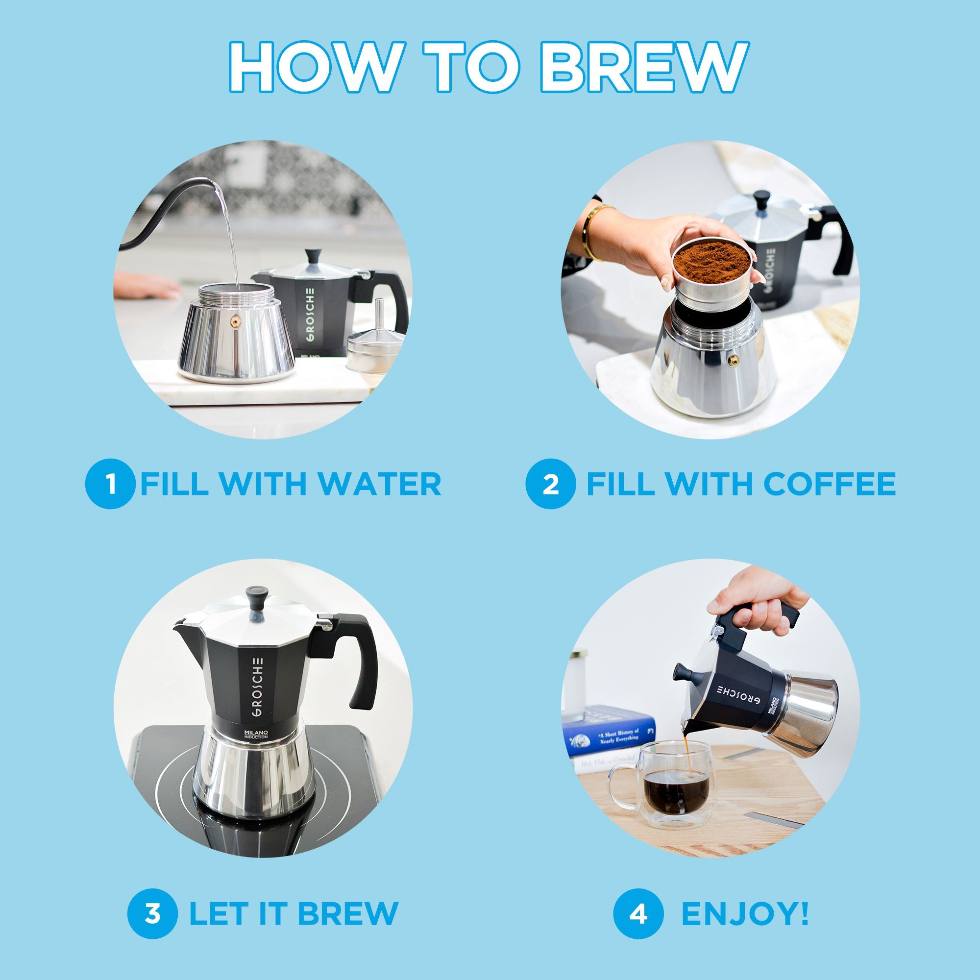 Induction Moka Pot – MILANO 9-Cup Stovetop Espresso Maker | GROSCHE